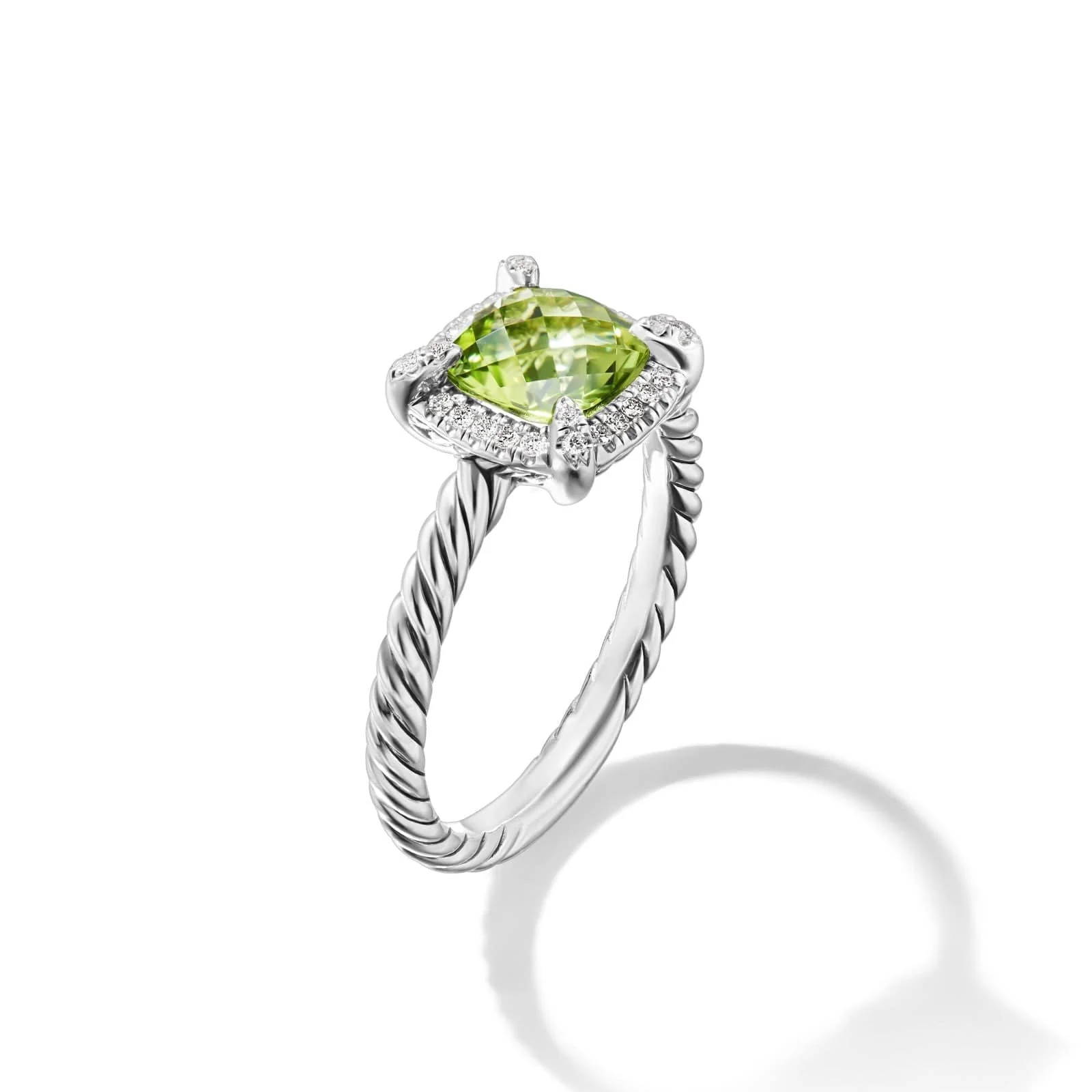Petite Chatelaine Pavé Bezel Ring Sterling Silver with Peridot and Diamonds, 7mm - Image 2