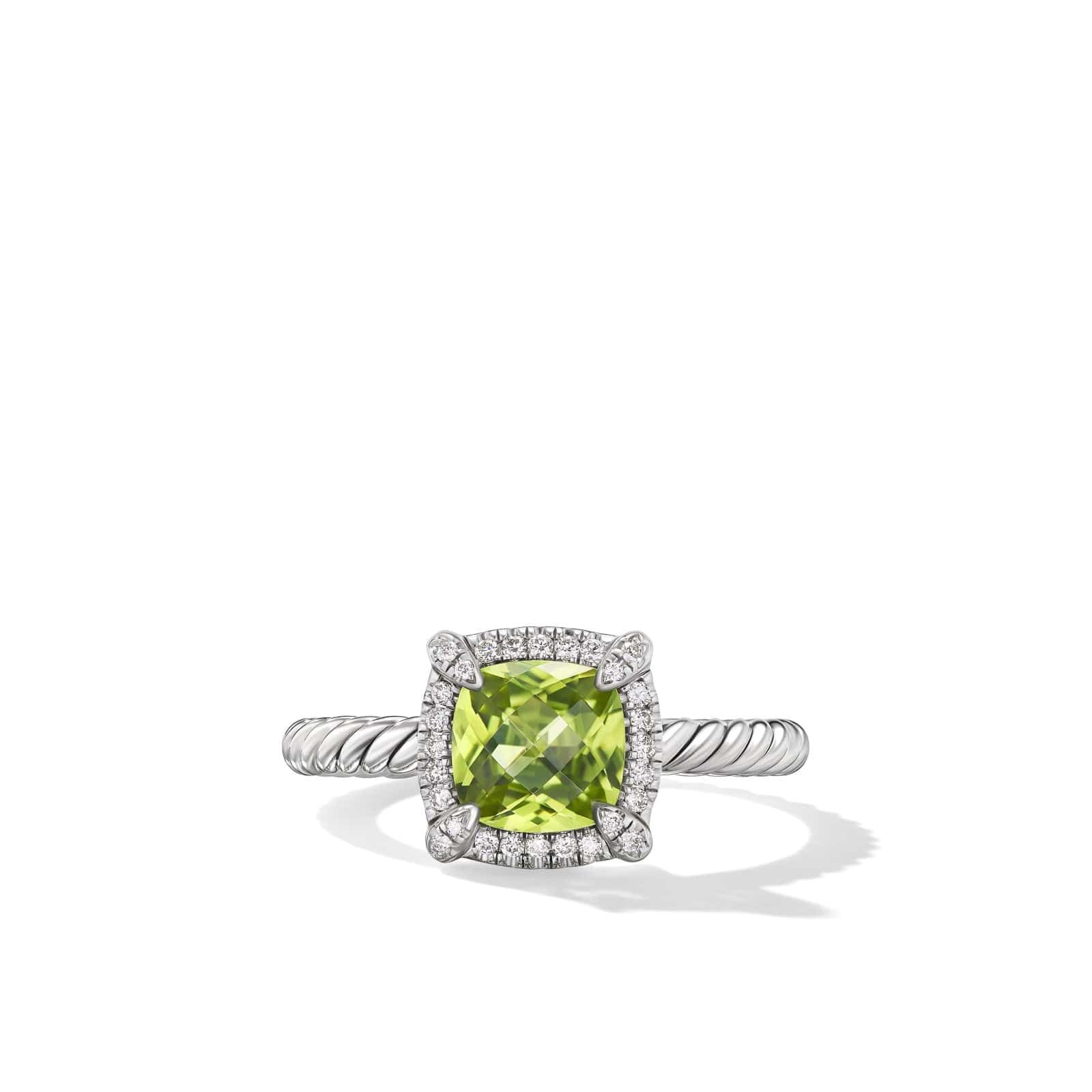 Petite Chatelaine Pavé Bezel Ring Sterling Silver with Peridot and Diamonds, 7mm - Image 3