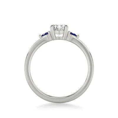 Platinum 3 Stone Pear Shape Sapphire Sides Engagement Ring Setting - Image 3