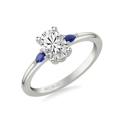 Platinum 3 Stone Pear Shape Sapphire Sides Engagement Ring Setting - Image 4