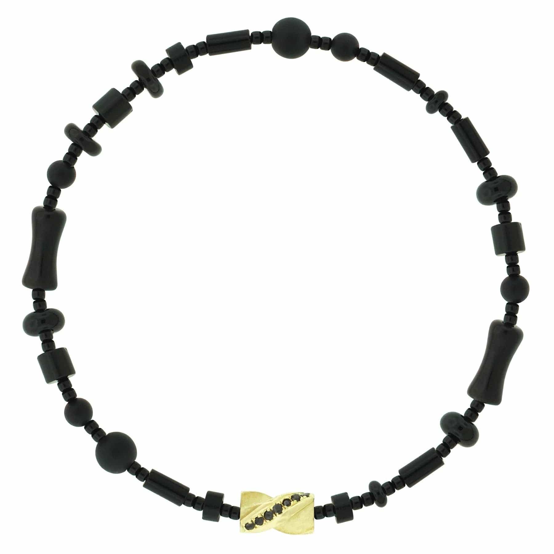 Luis Morais 14K Yellow Gold Black Diamond Short Drill Bit and Agate Bead Bracelet