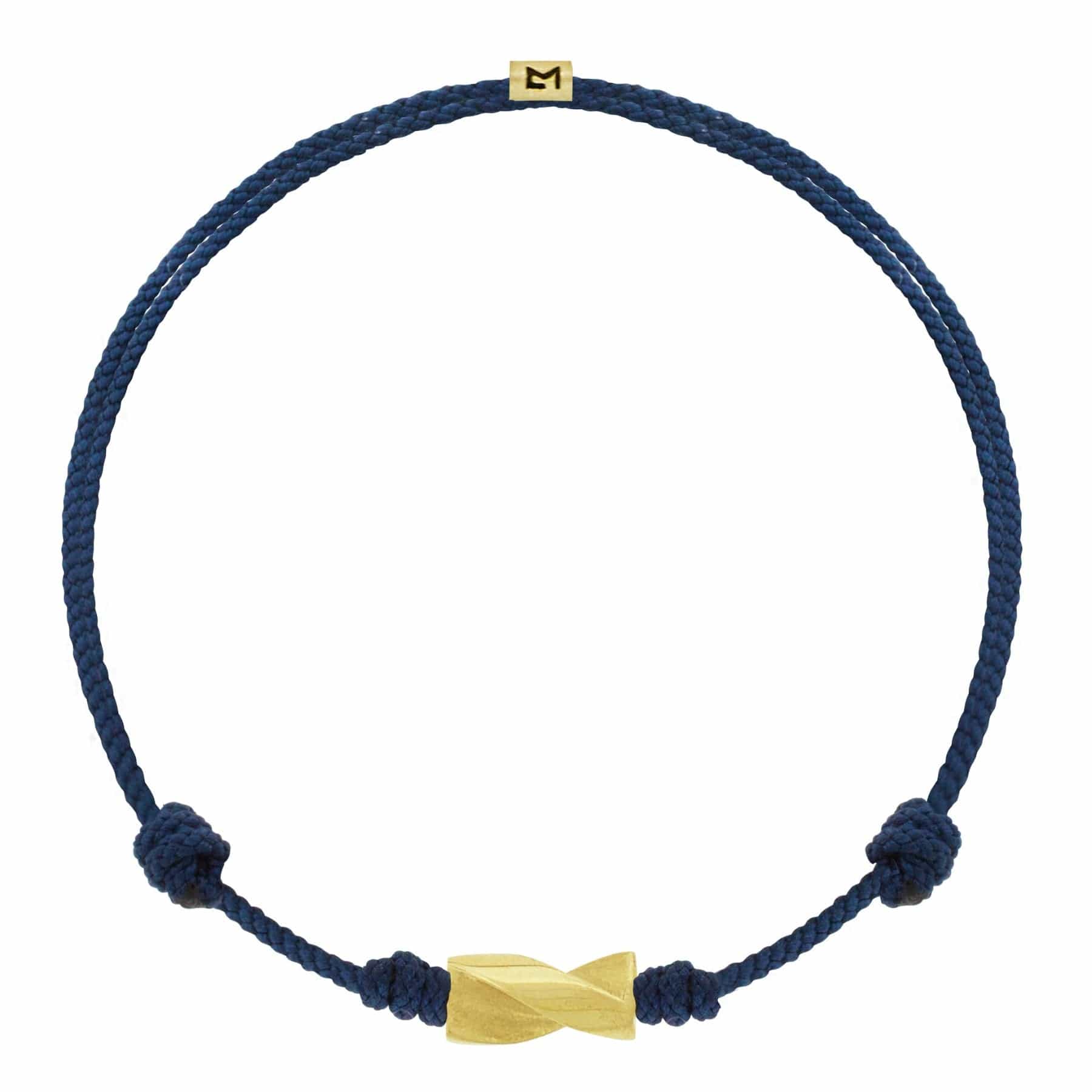 Luis Morais 14K Yellow Gold Drill Bit and Navy Cord Bracelet