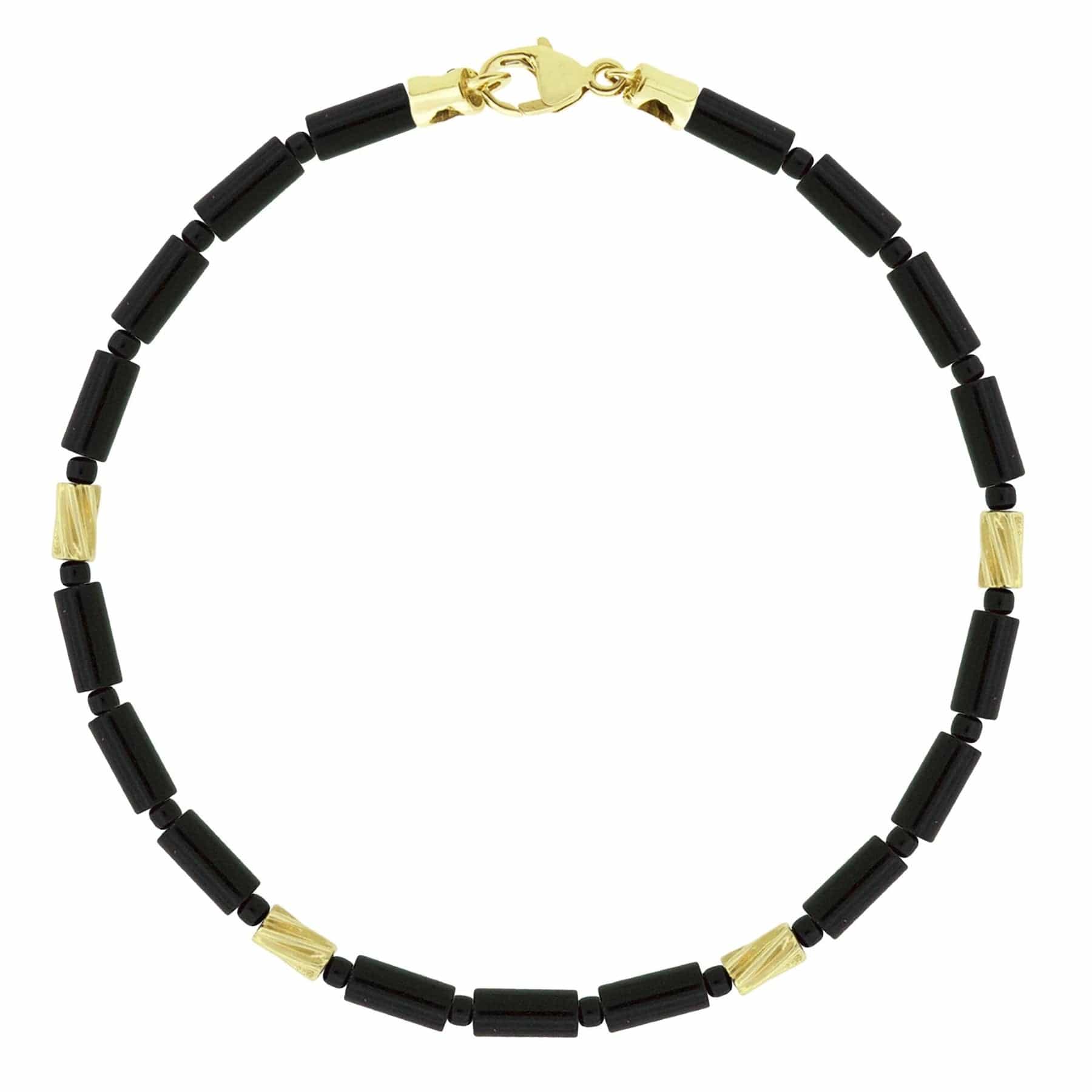 Luis Morais 14K Yellow Gold Four Mini Drill Bit and Black Agate Bead Bracelet