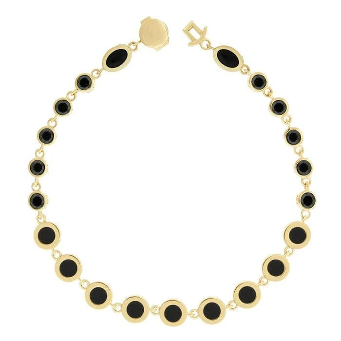 Luis Morais 14K Yellow Gold Round Black Diamond and Onyx Bracelet - Image 2