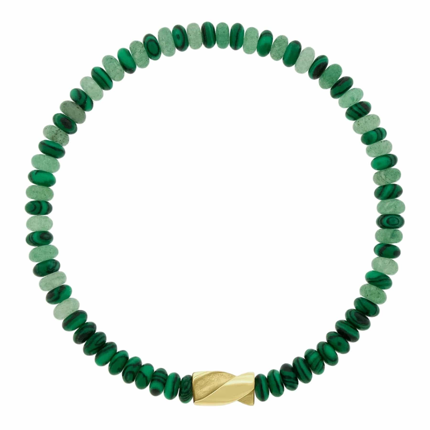 Luis Morais 14K Yellow Gold Short Drill Bit, Malachite, and Aventurine Bead Bracelet
