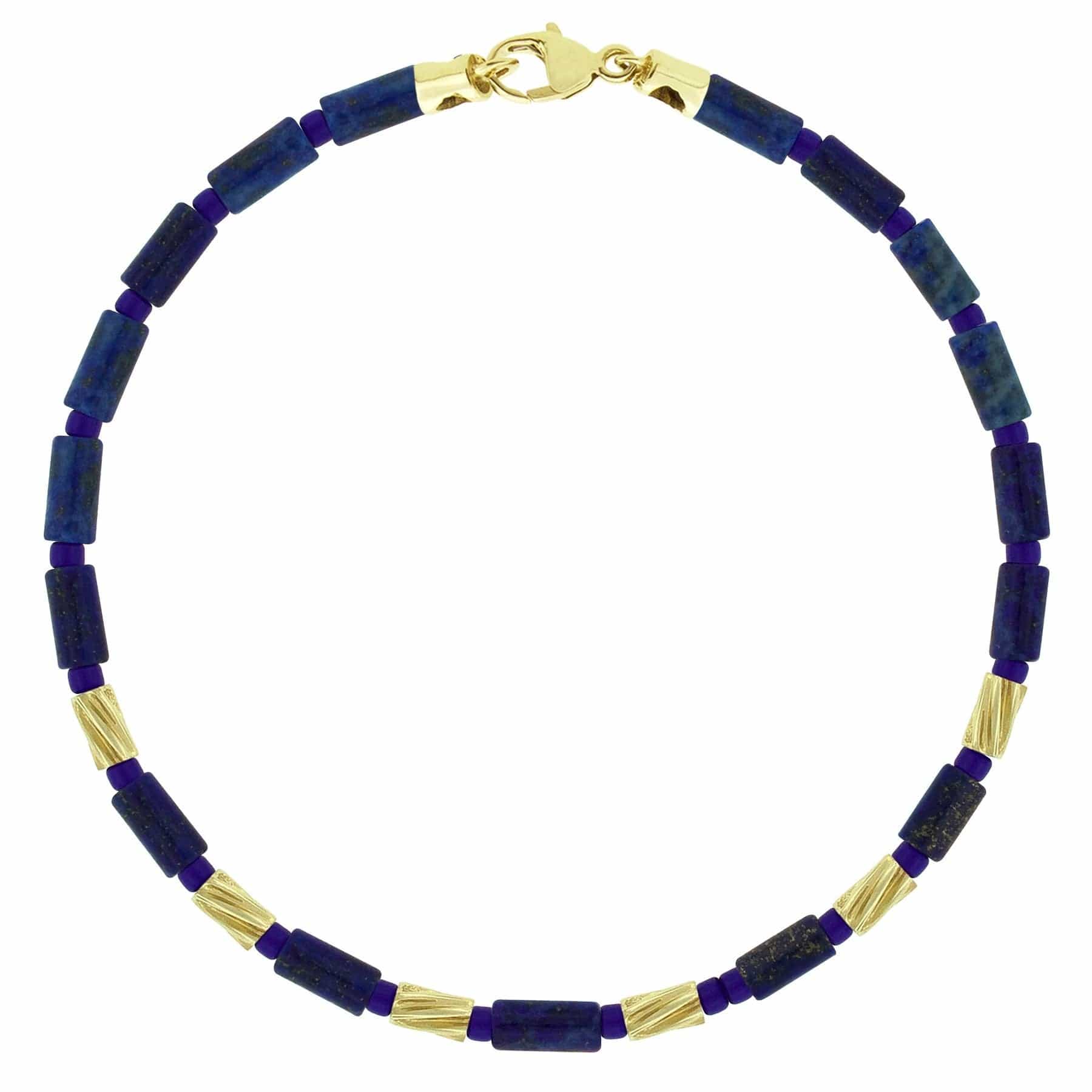 Luis Morais 14K Yellow Gold Six Mini Drill Bit and Lapis Bead Bracelet