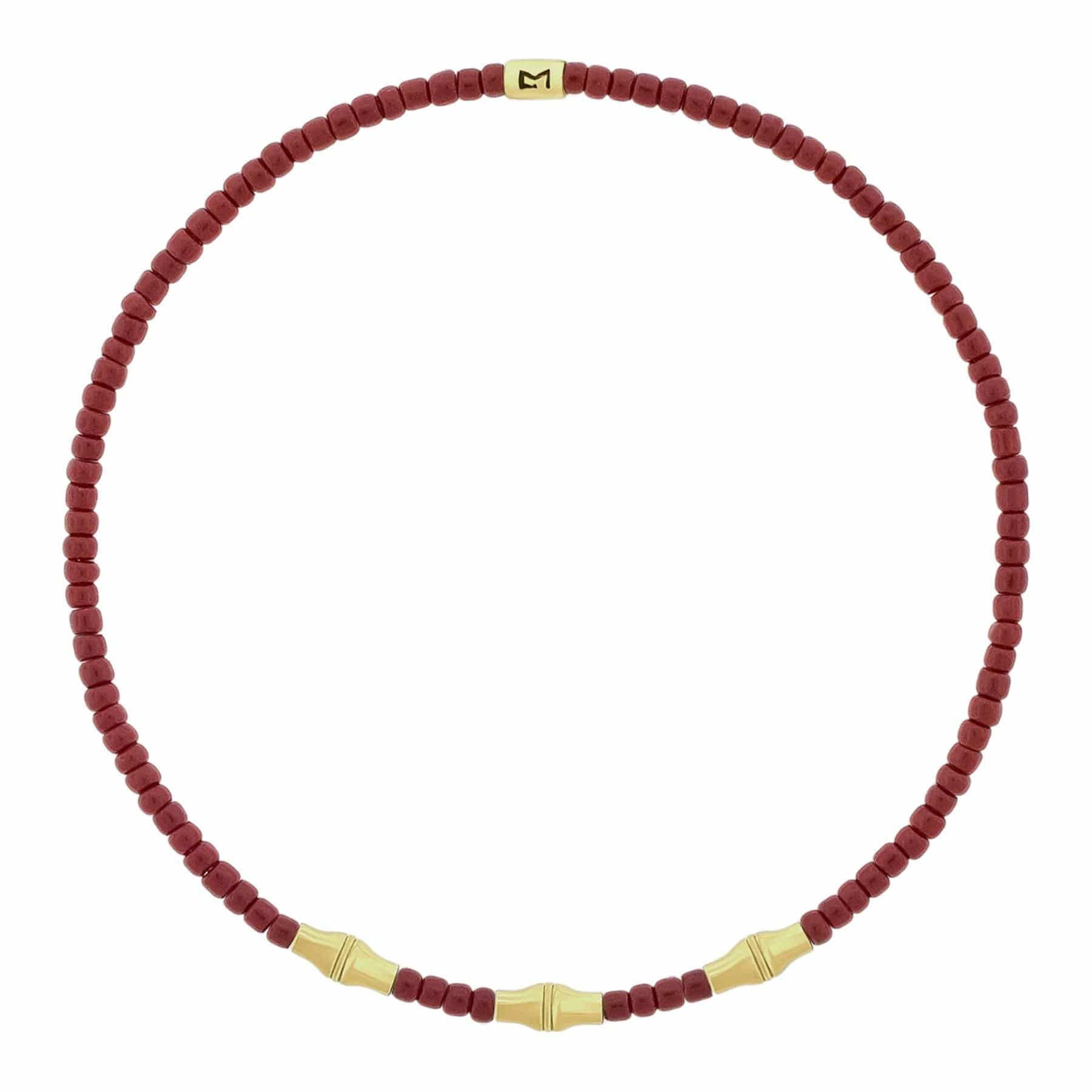 Luis Morais 14K Yellow Gold Triple Mini Bamboo Tube and Burgundy Bead Bracelet