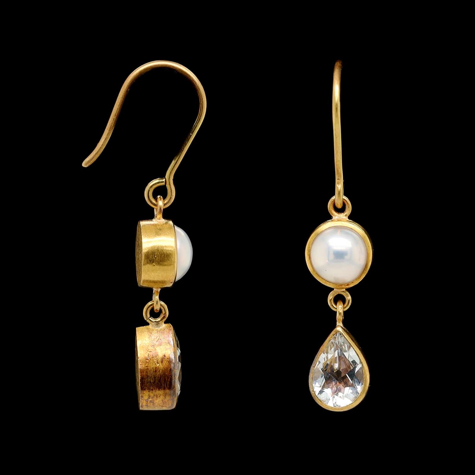 Mallary Marks 22K Yellow Gold Estate Pearl and White Topaz Earrings