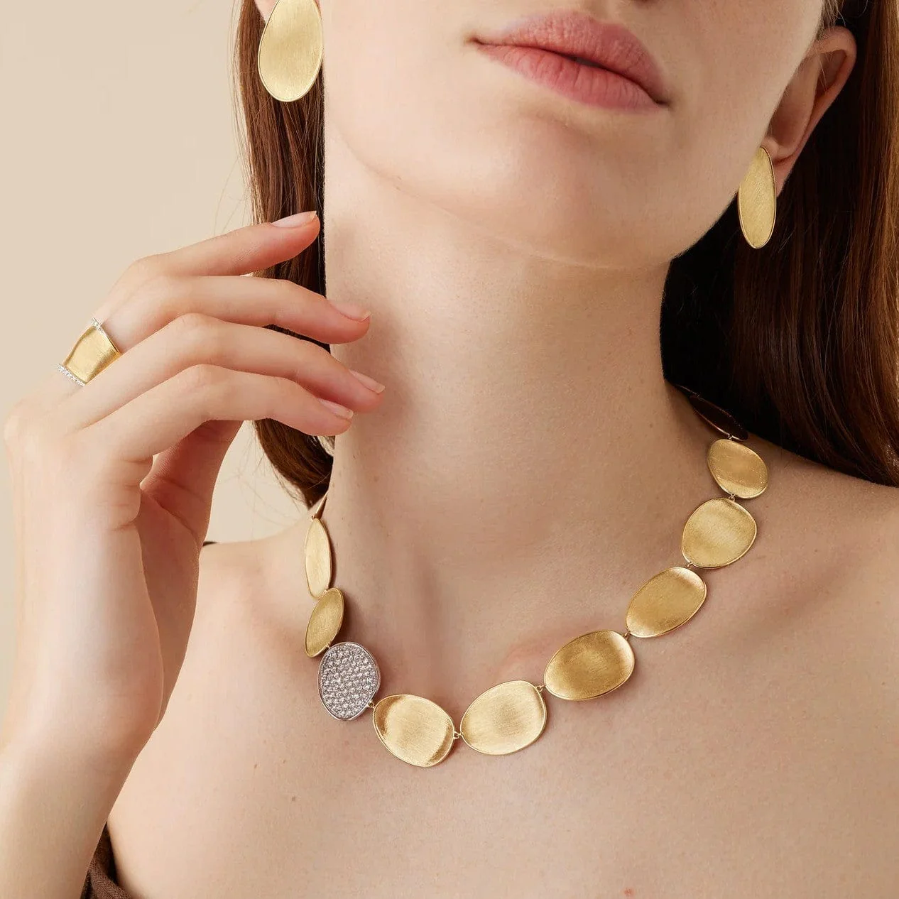 Marco Bicego 18K Yellow and White Gold Lunaria Diamond Leaf Necklace - Image 3