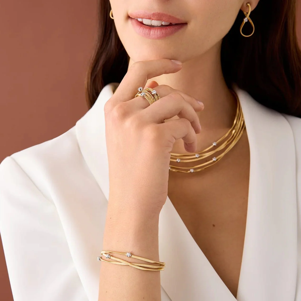 Marco Bicego 18K Yellow and White Gold Marrakech 3 Strand Diamond Coil Bracelet - Image 3