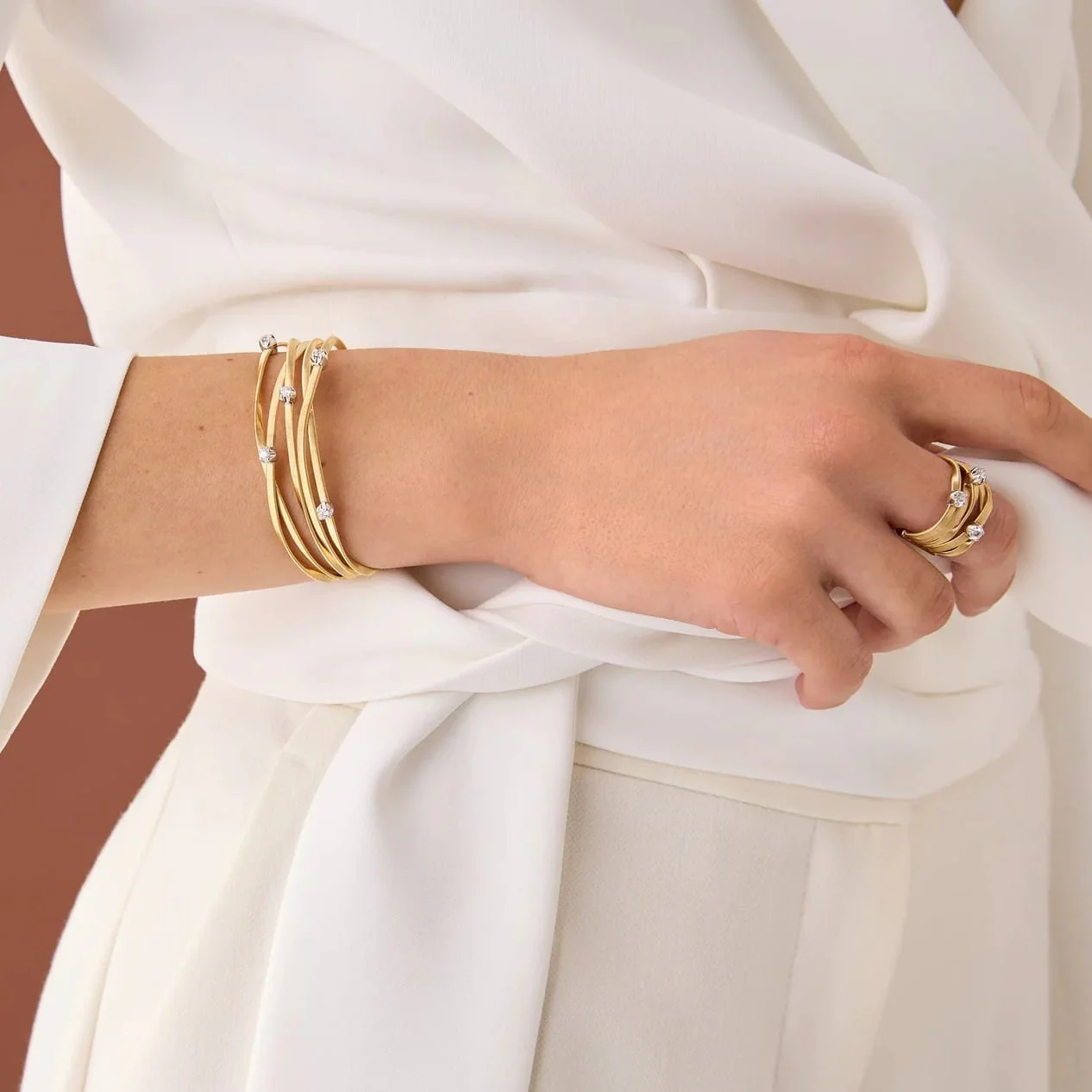 Marco Bicego 18K Yellow and White Gold Marrakech 5 Strand Diamond Coil Bracelet - Image 3