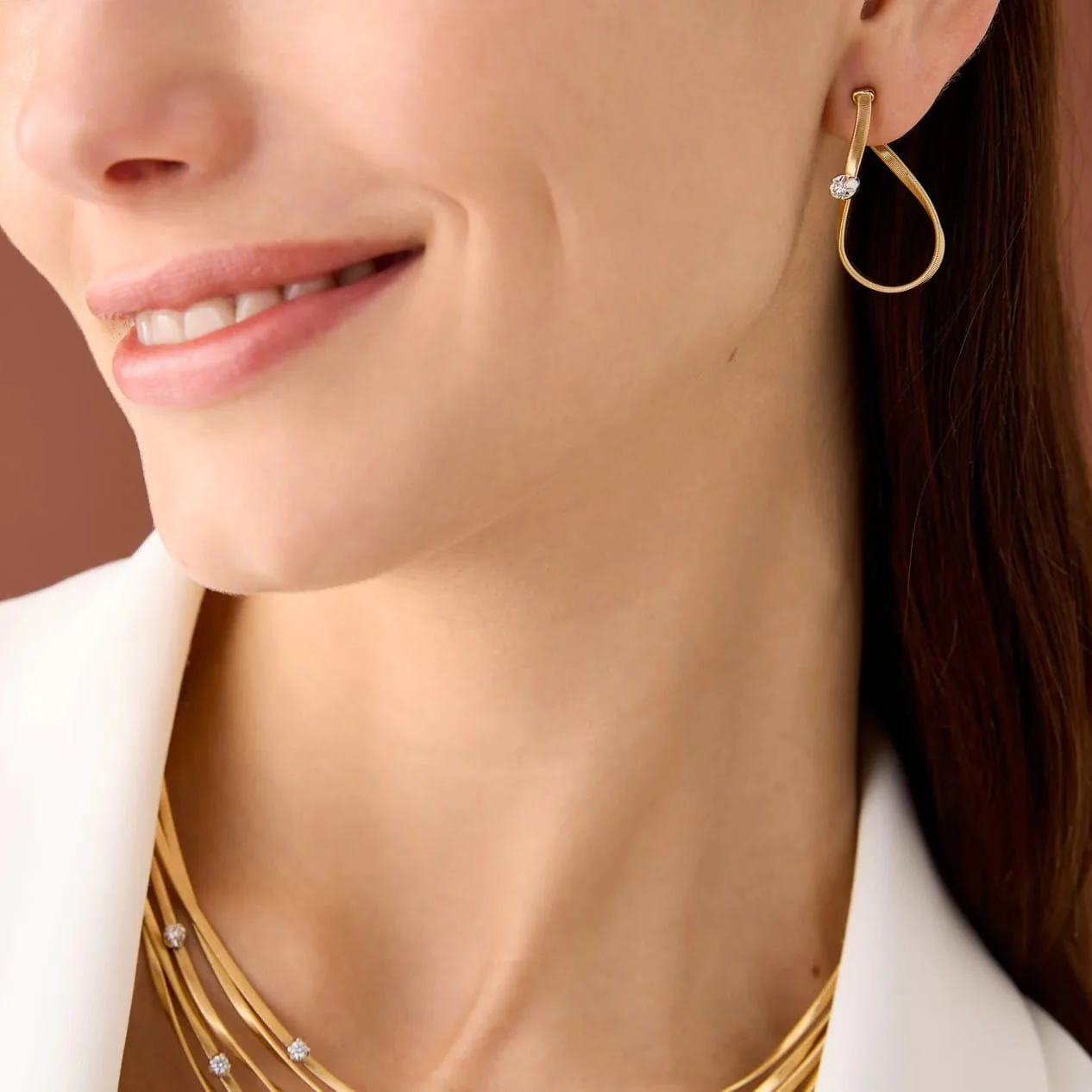 Marco Bicego 18K Yellow and White Gold Marrakech Diamond Coil Hoop Earrings - Image 3