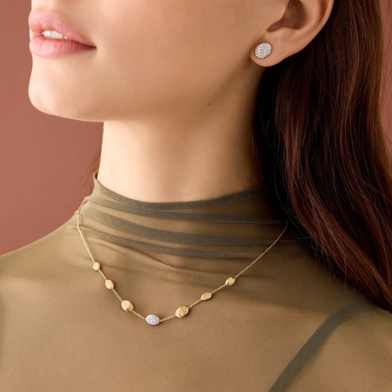 Marco Bicego 18K Yellow and White Gold Siviglia Small Diamond Bean Necklace - Image 3