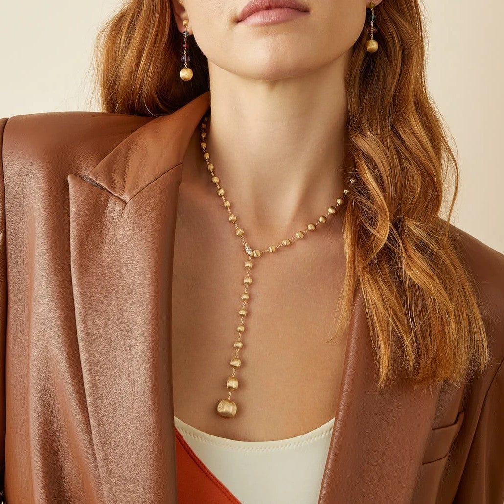 Marco Bicego 18K Yellow Gold Africa Bead and Diamond Necklace - Image 3