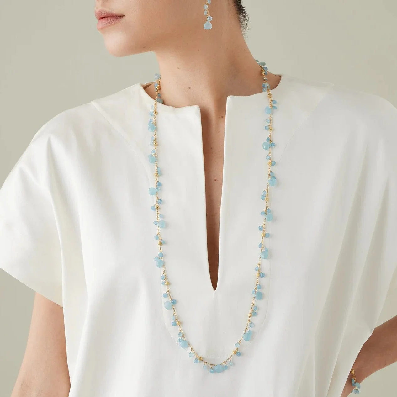 Marco Bicego 18K Yellow Gold Aquamarine 36" Paradise Necklace - Image 4