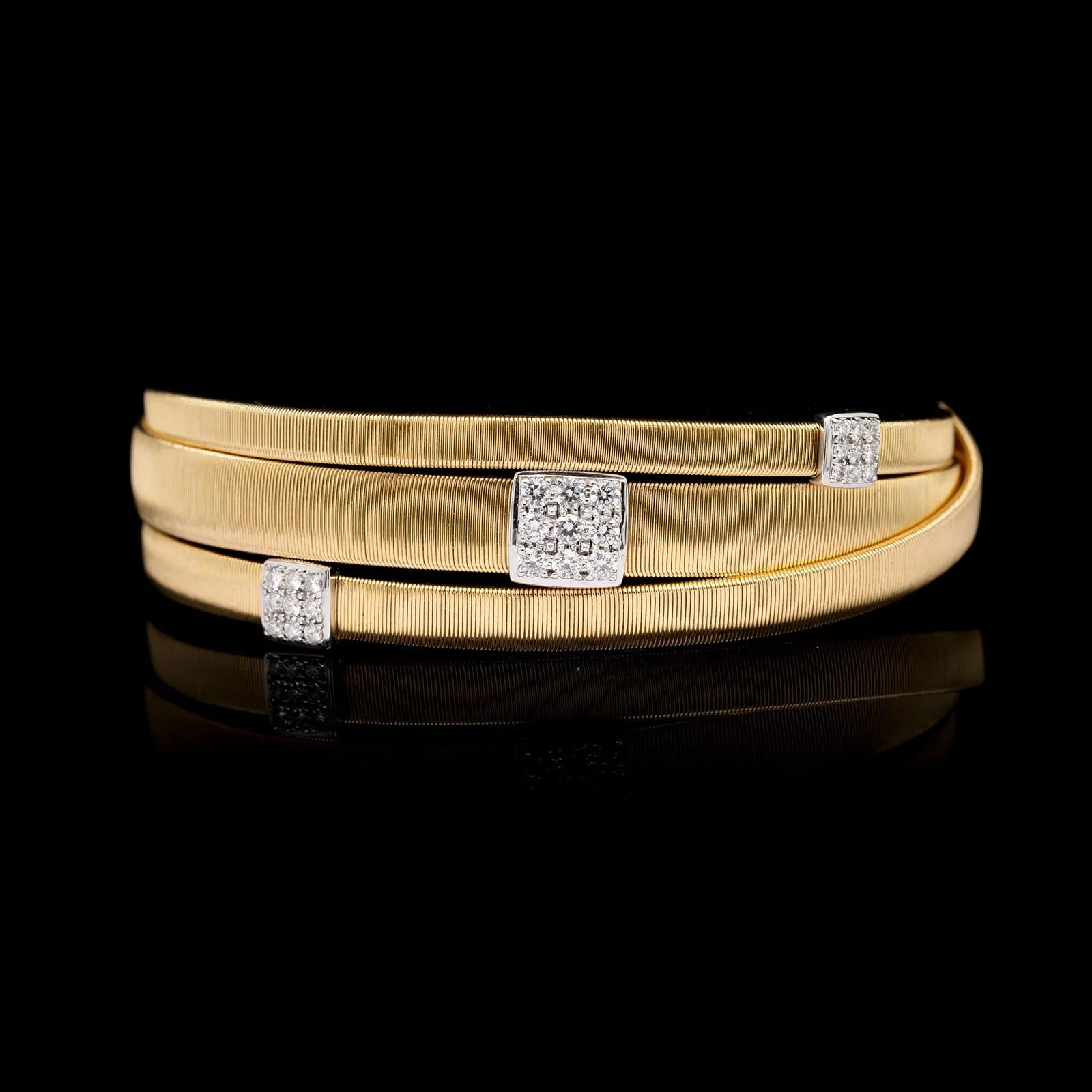 Marco Bicego 18K Yellow Gold Estate Diamond Three Strand Mixed Coil Bracelet