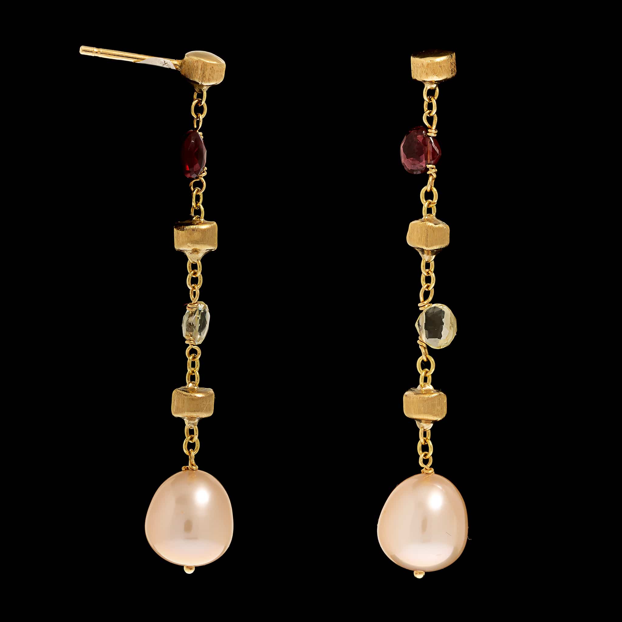 Marco Bicego 18K Yellow Gold Estate Paradise Pearl and Gemstone Earrings