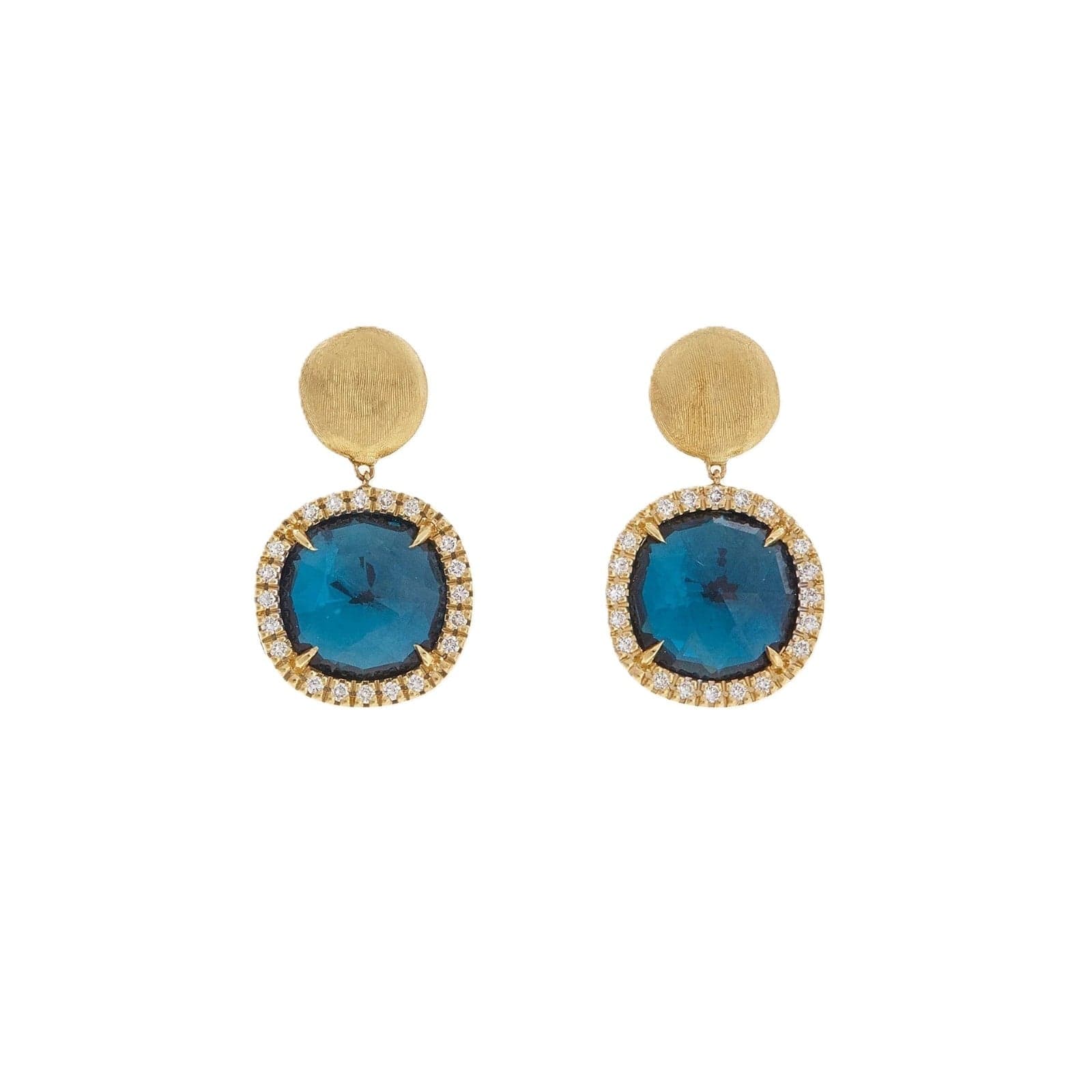 Marco Bicego 18K Yellow Gold Jaipur Blue Topaz and Diamond Drop Earrings