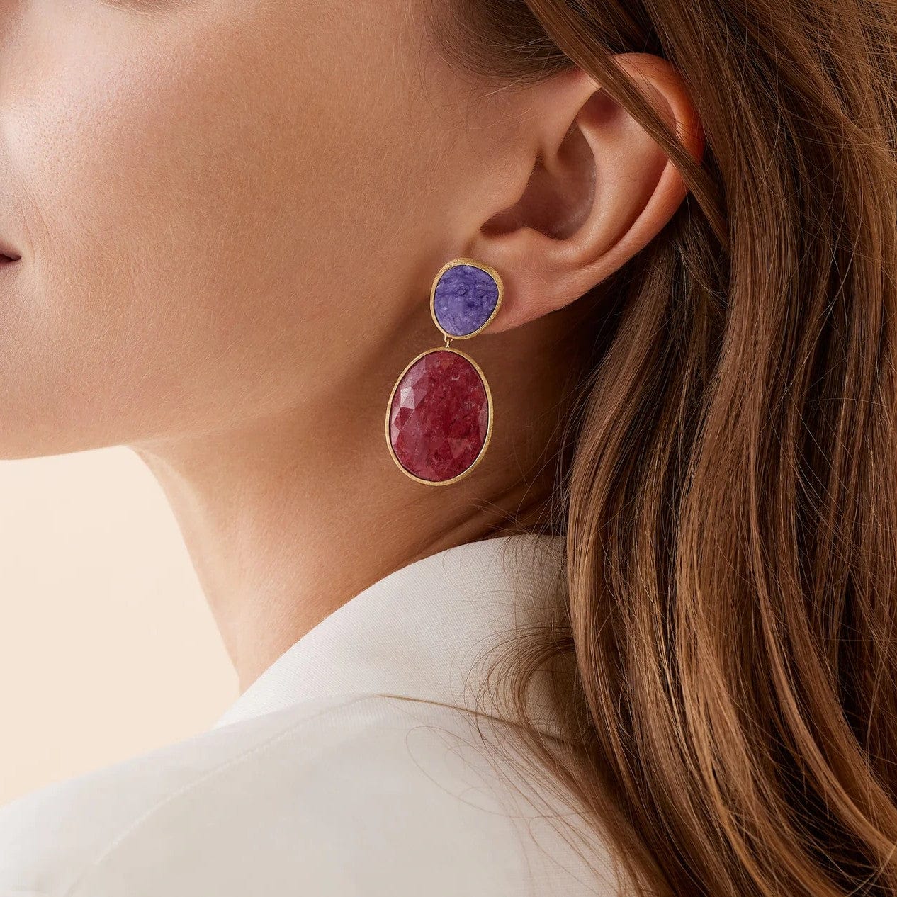 Marco Bicego 18K Yellow Gold Lunaria Charoite and Thulite Drop Earrings - Image 2