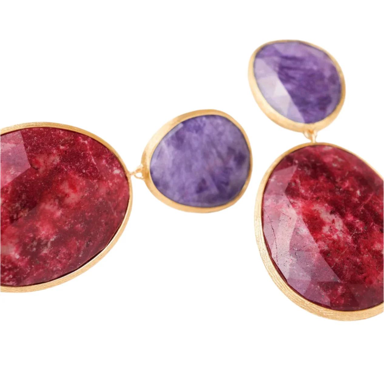Marco Bicego 18K Yellow Gold Lunaria Charoite and Thulite Drop Earrings - Image 3