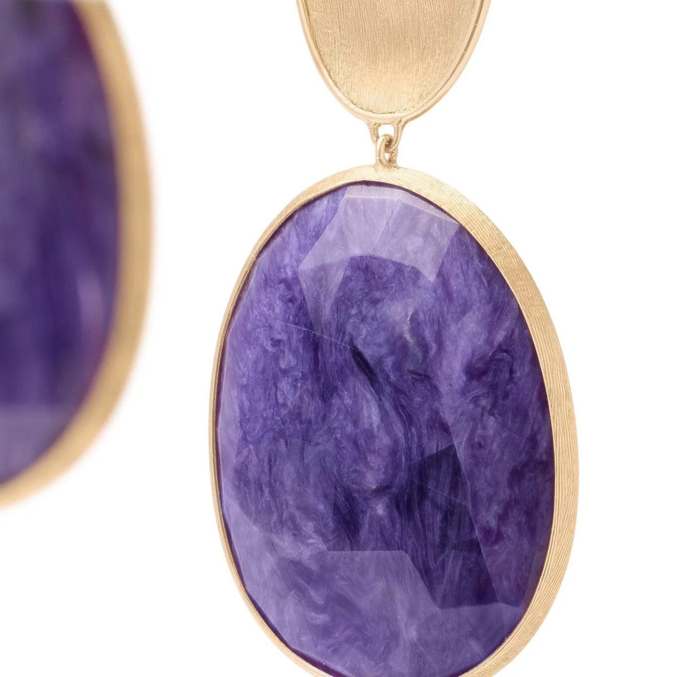 Marco Bicego 18K Yellow Gold Lunaria Charoite Drop Earrings - Image 3