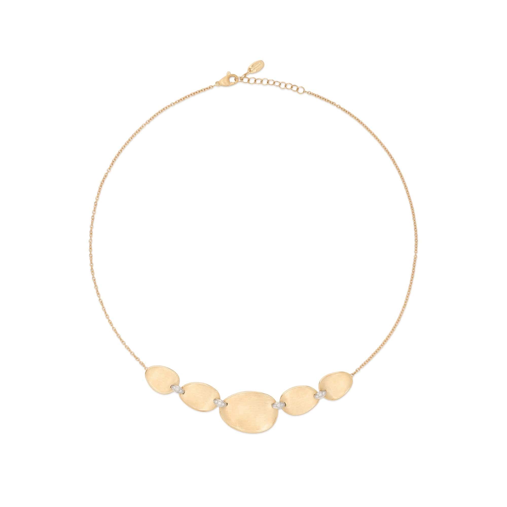 Marco Bicego 18K Yellow Gold Lunaria Leaf and Pave Diamond Link Necklace