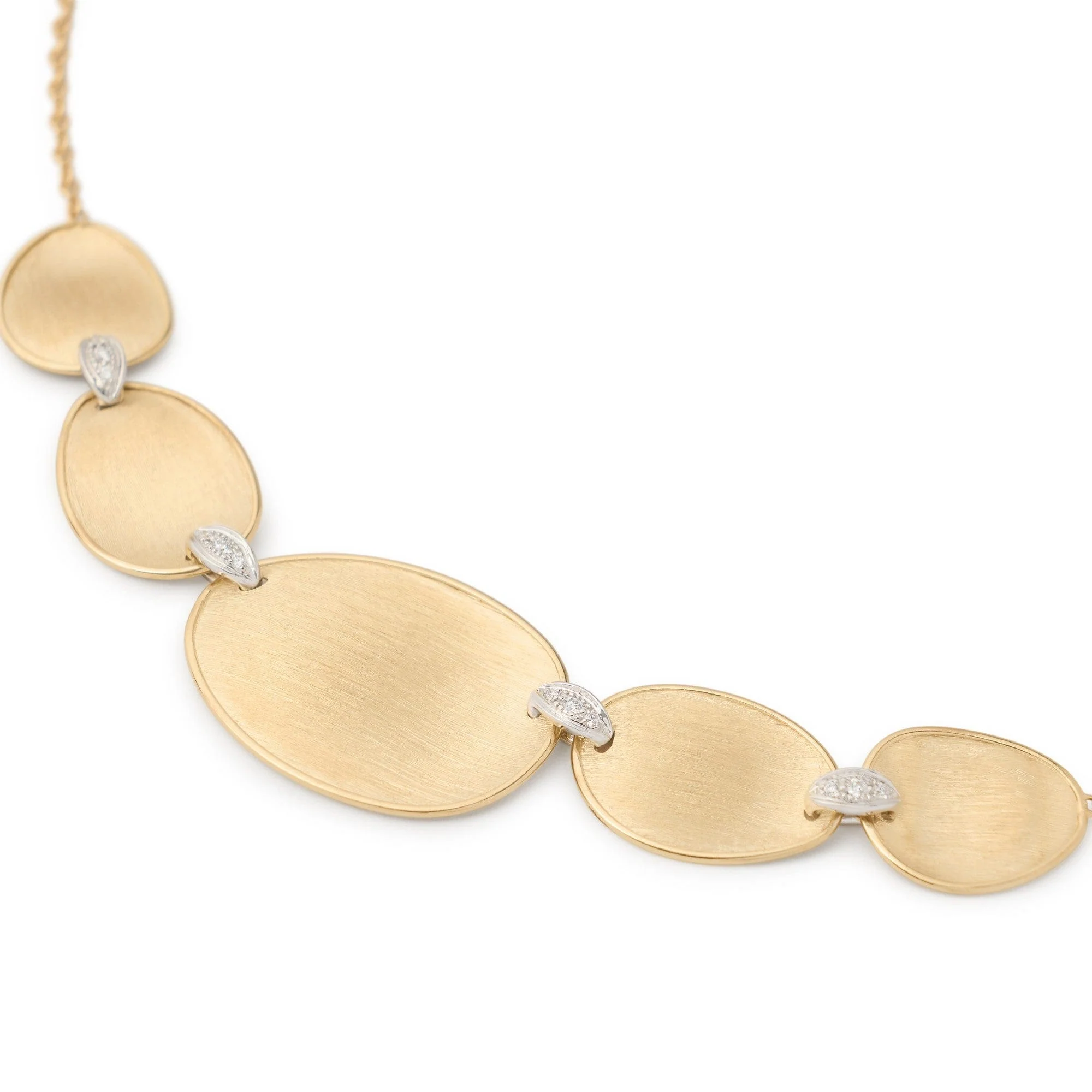 Marco Bicego 18K Yellow Gold Lunaria Leaf and Pave Diamond Link Necklace - Image 2