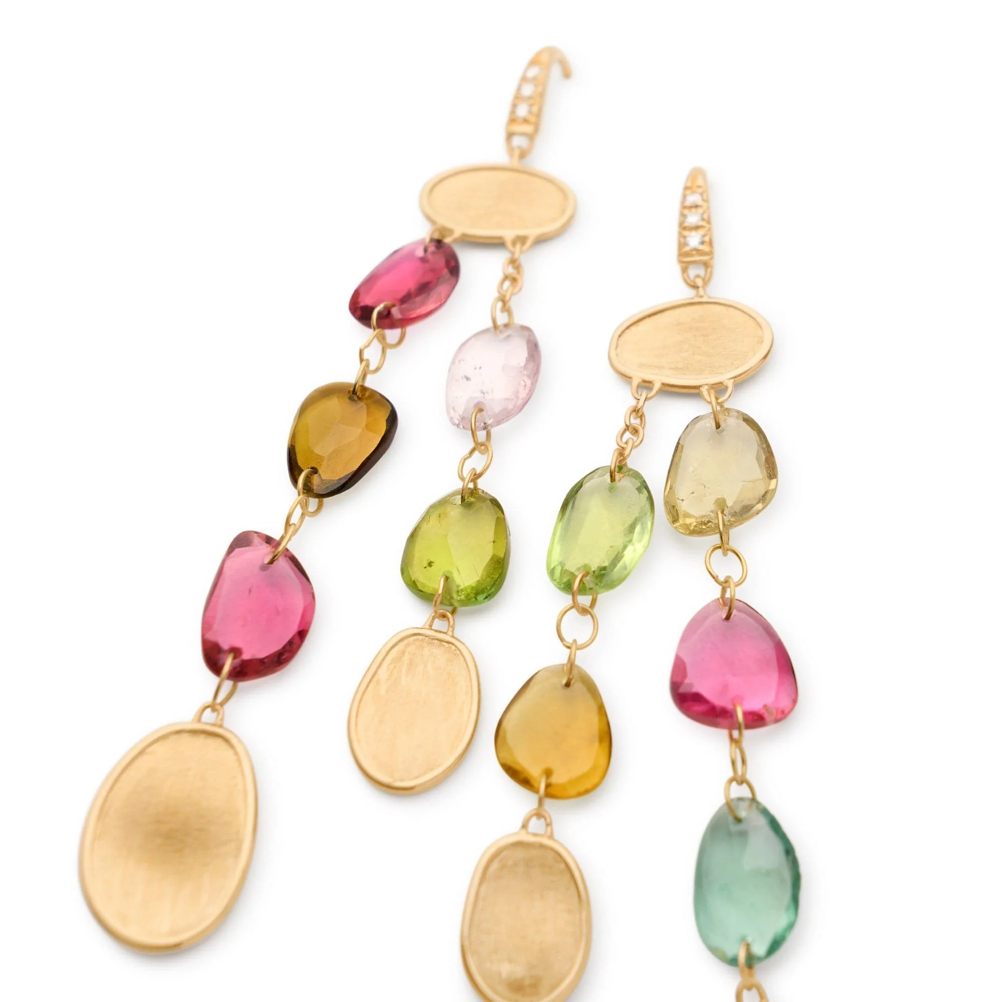 Marco Bicego 18K Yellow Gold Lunaria Multi Strand Tourmaline and Diamond Drop Earrings - Image 2