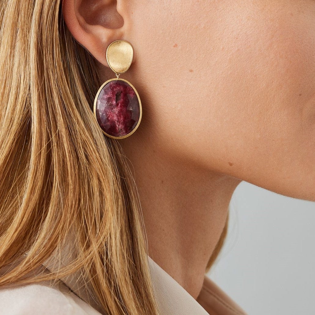 Marco Bicego 18K Yellow Gold Lunaria Thulite Drop Earrings - Image 2