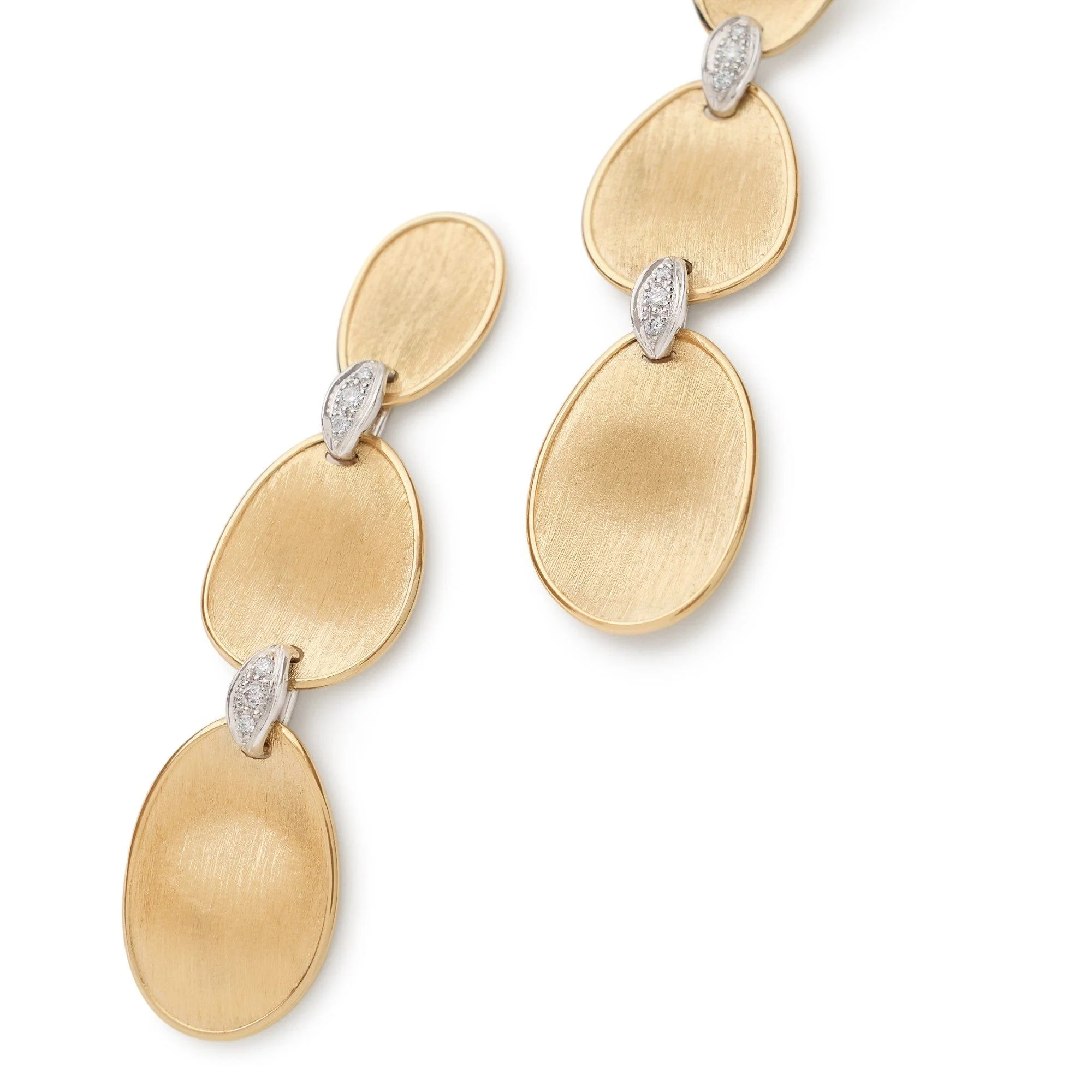 Marco Bicego 18K Yellow Gold Lunaria Triple Drop Pave Diamond Earrings - Image 2