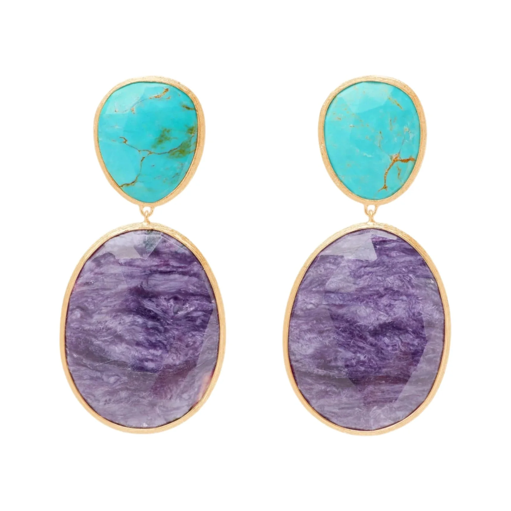 Marco Bicego 18K Yellow Gold Lunaria Turquoise and Charoite Drop Earrings
