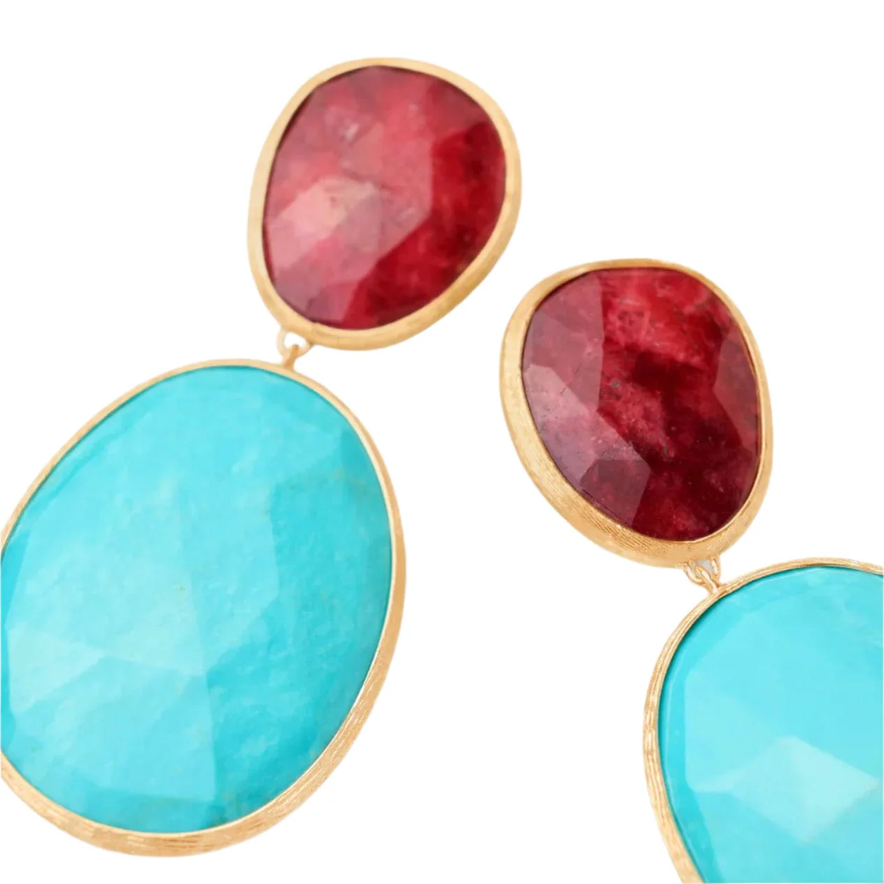Marco Bicego 18K Yellow Gold Lunaria Turquoise and Thulite Drop Earrings - Image 3