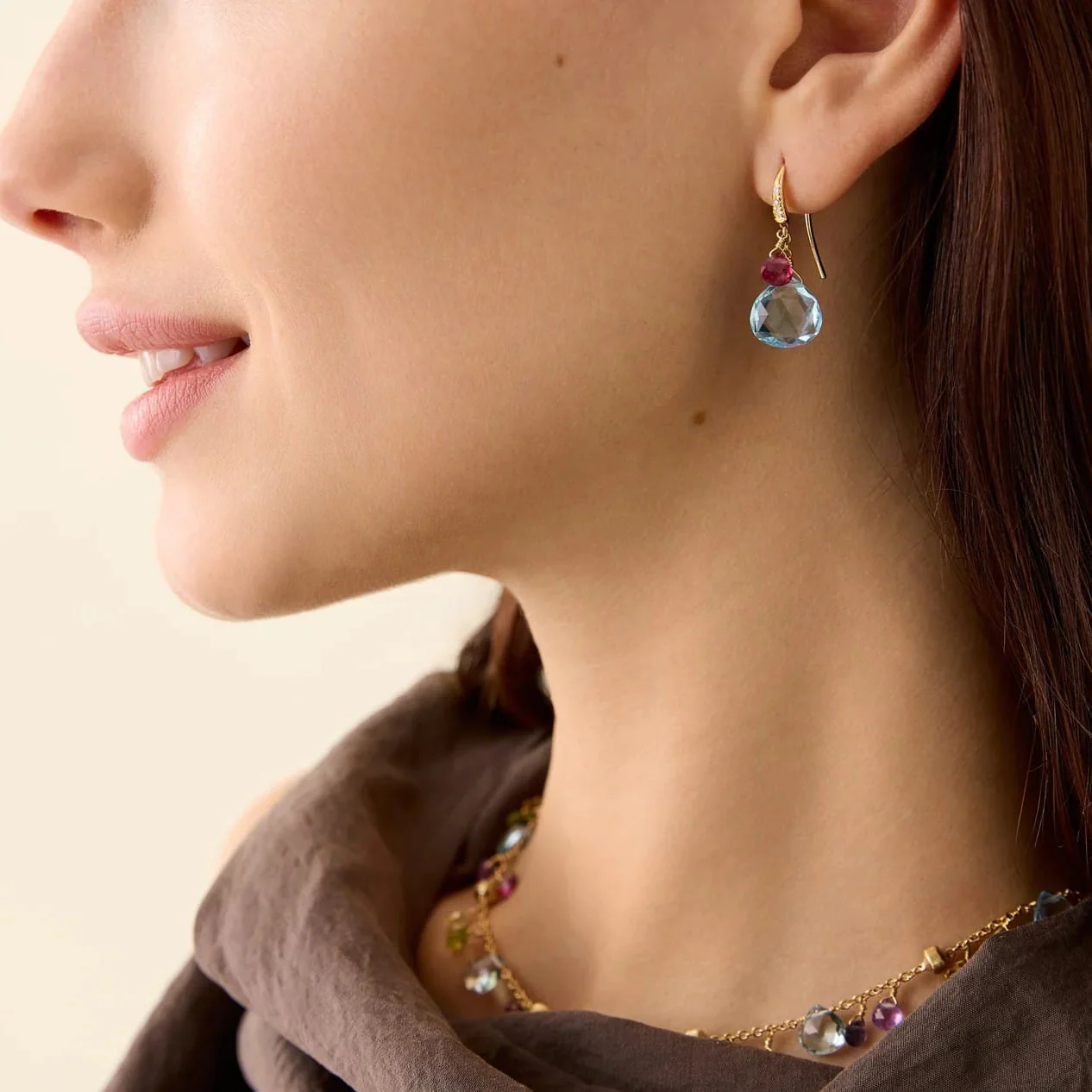 Marco Bicego 18K Yellow Gold Multi Gemstone and Diamond Paradise Drop Earrings - Image 2