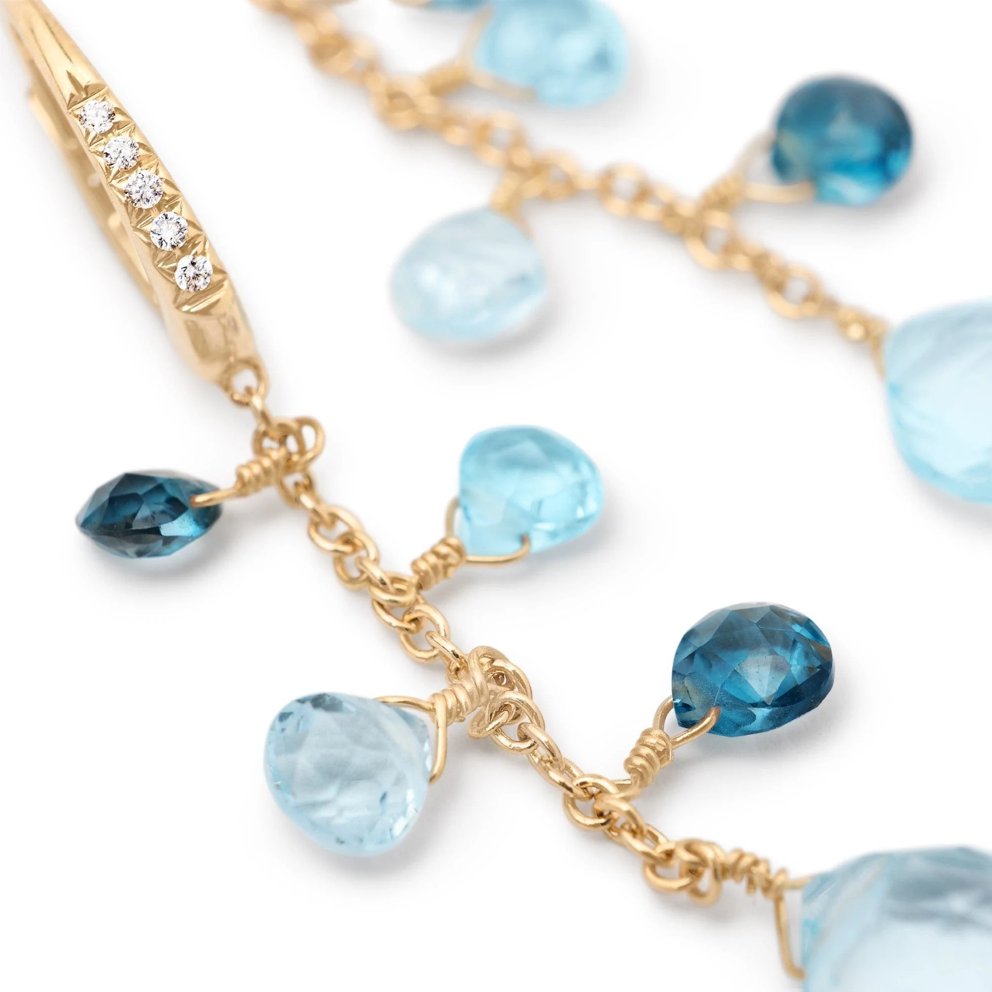 Marco Bicego 18K Yellow Gold Paradise Mixed Blue Topaz and Diamond Drop Earrings - Image 2