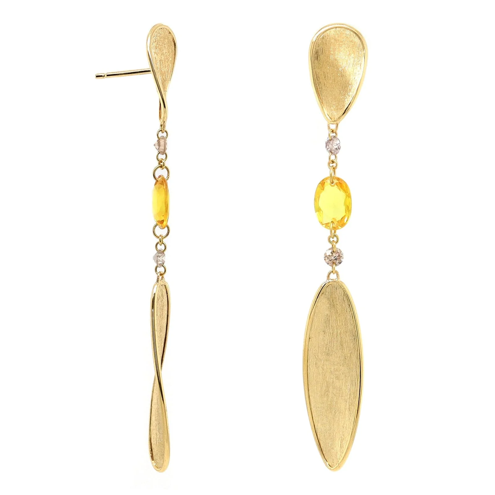 Marco Bicego 18K Yellow Gold Lunaria Twist Sapphire and Brown Diamond Drop Earrings - Image 3
