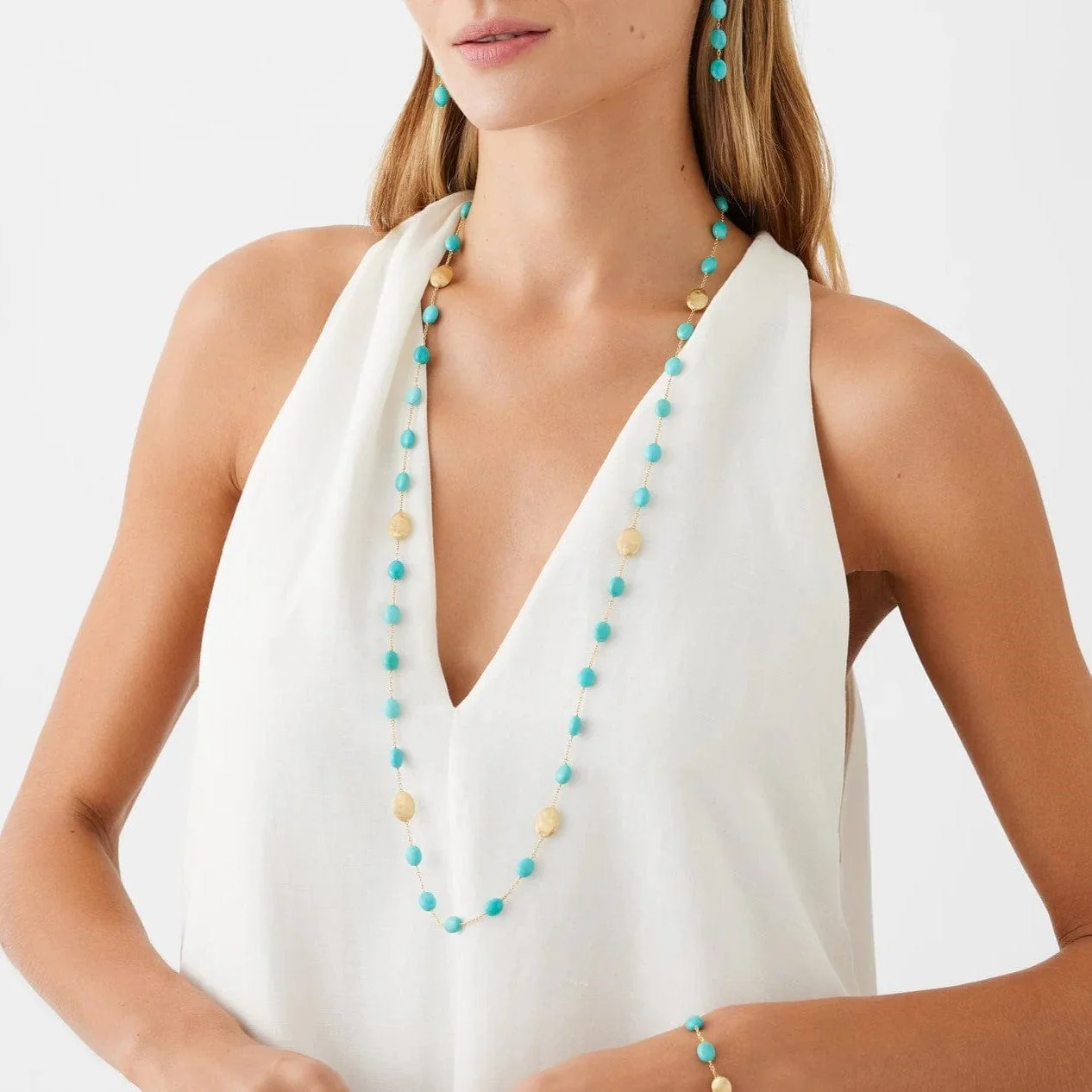 Marco Bicego 18K Yellow Gold Siviglia Turquoise Long Beaded Necklace - Image 2