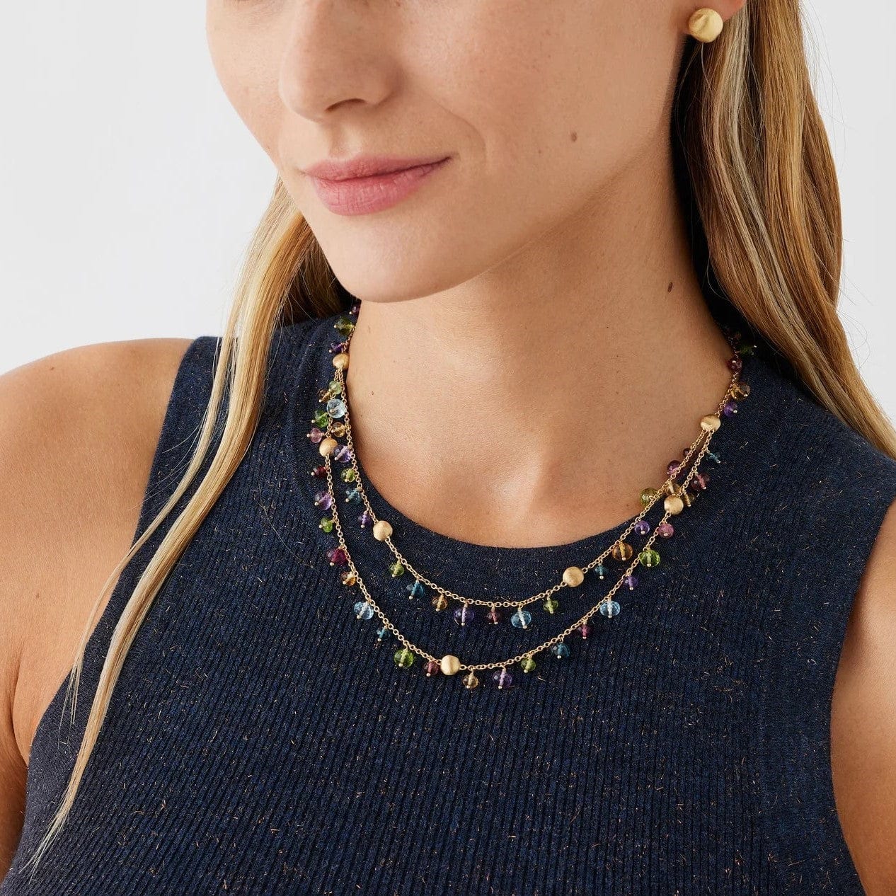 Marco Bicego Africa 18K Yellow Gold Mix Stone Double Strand Necklace - Image 2