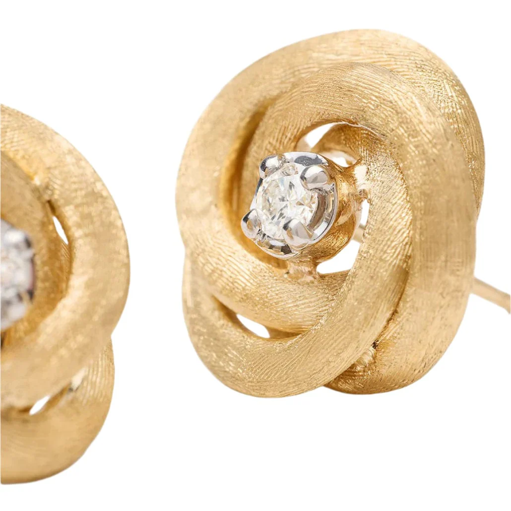 Marco Bicego Jaipur 18K Yellow Gold Diamond Knot Stud Earrings - Image 2