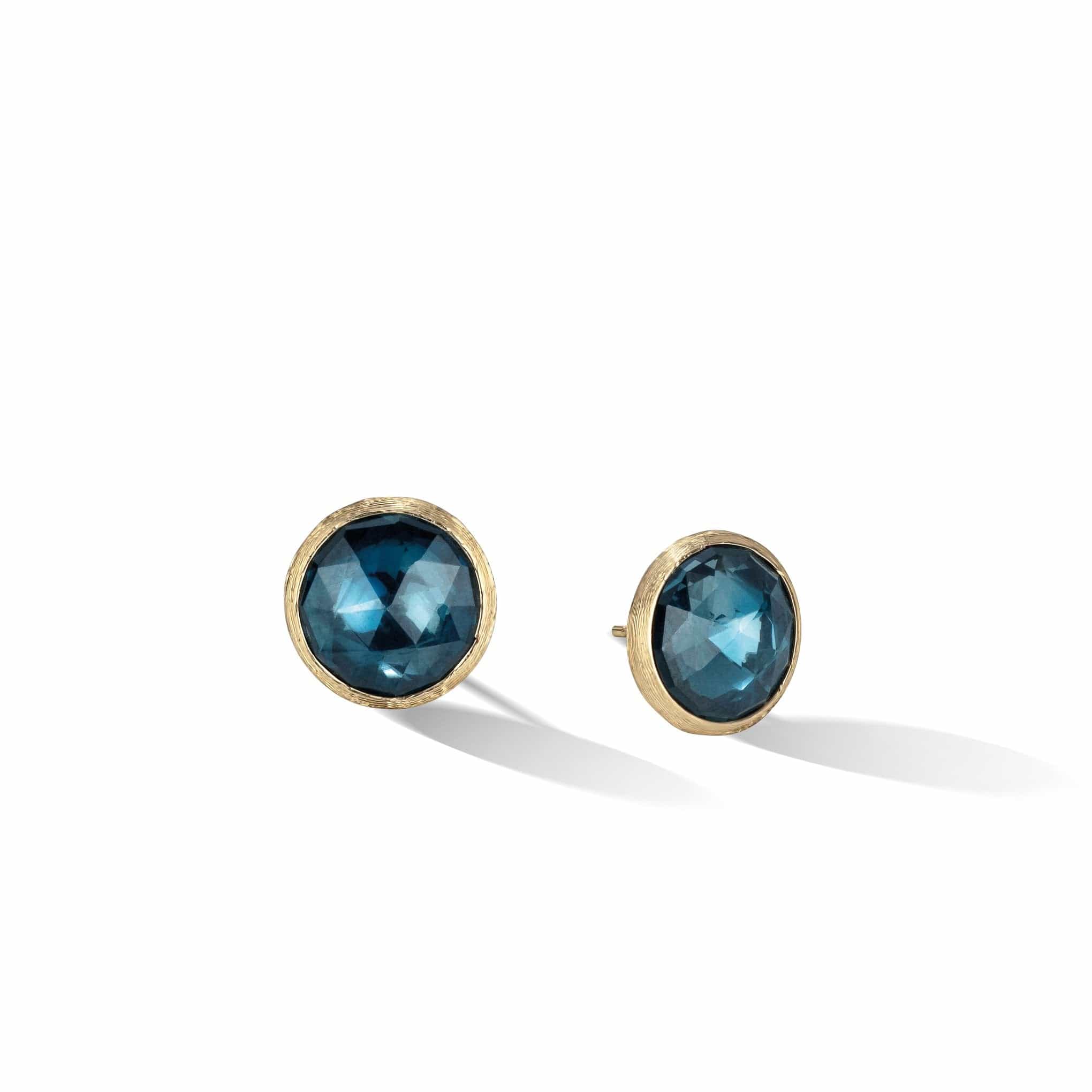Marco Bicego Jaipur 18K Yellow Gold London Blue Topaz Bezel Stud Earrings - Image 3