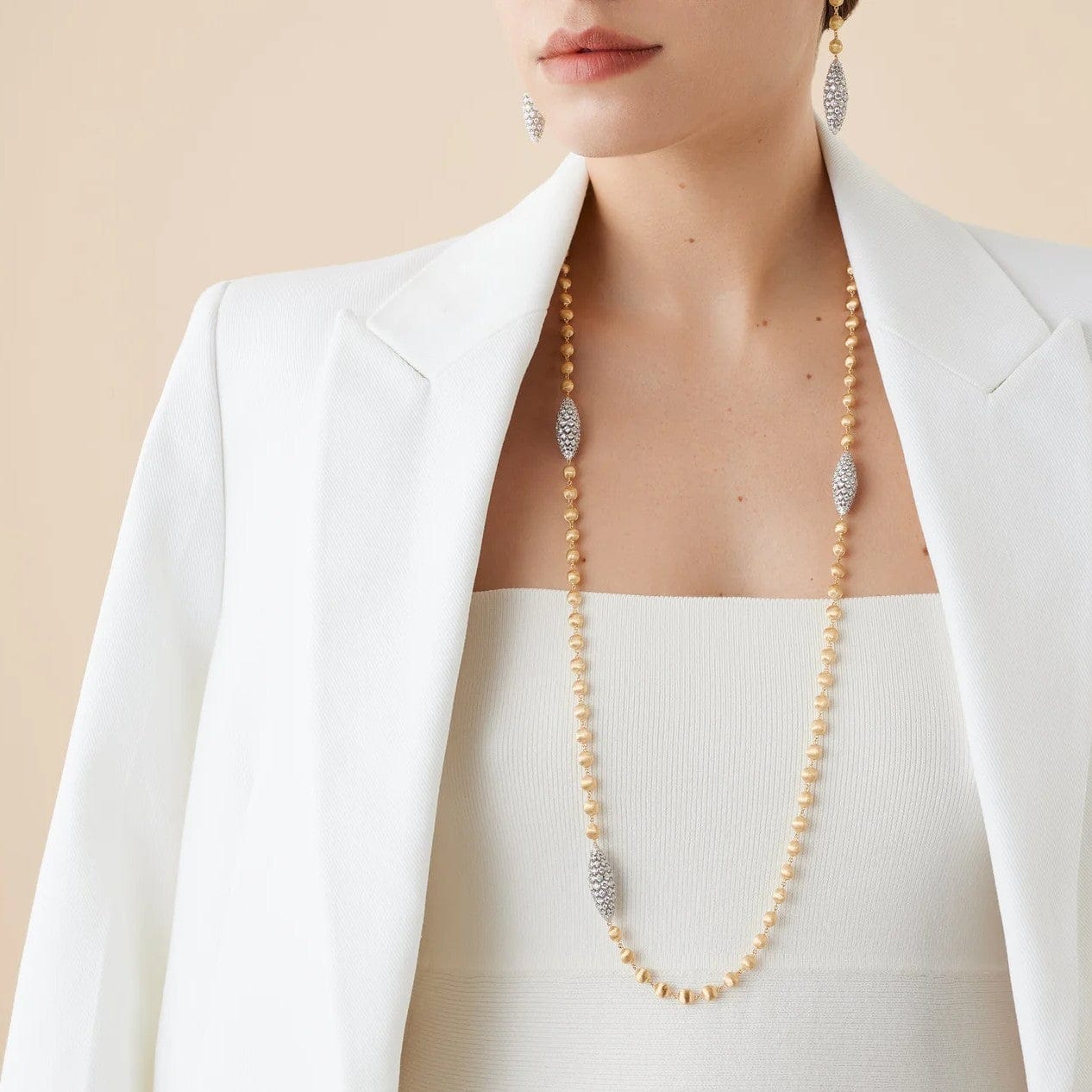 Marco Bicego Limited Edition 18K Yellow Gold Africa Alta Bead and Diamond Station Necklace - Image 3