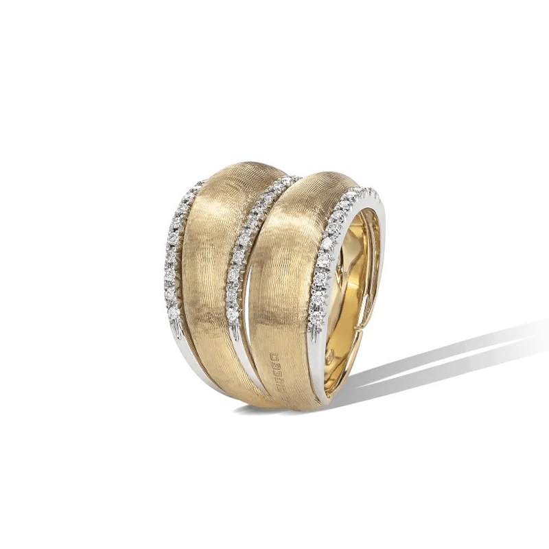 Marco Bicego Lucia 18K Yellow Gold Pave Diamond Dome Wide Ring
