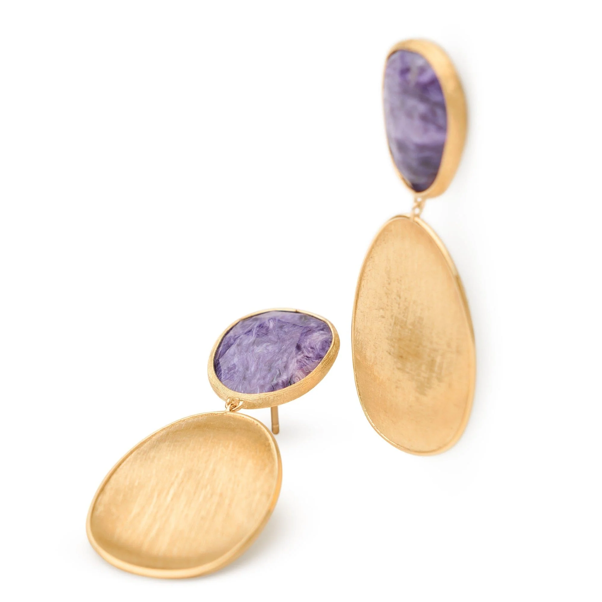 Marco Bicego Lunaria 18K Yellow Gold Charoite Double Drop Earrings - Image 2