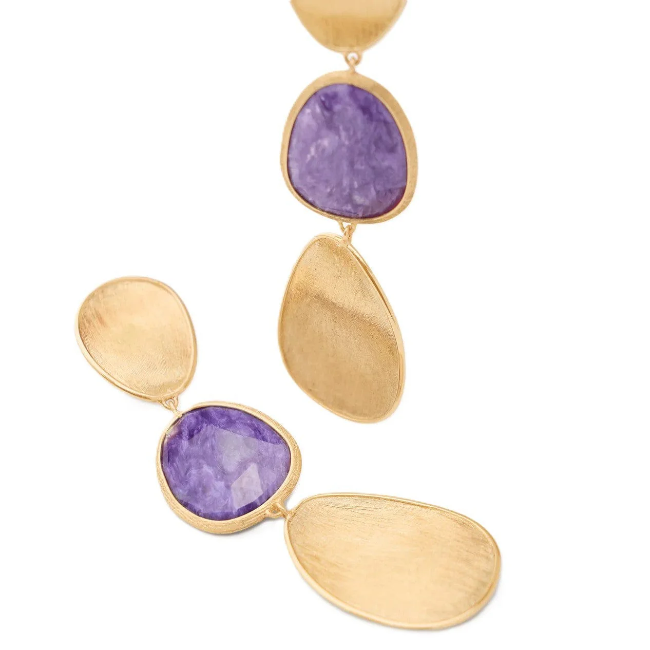 Marco Bicego Lunaria 18K Yellow Gold Charoite Triple Drop Earrings - Image 2