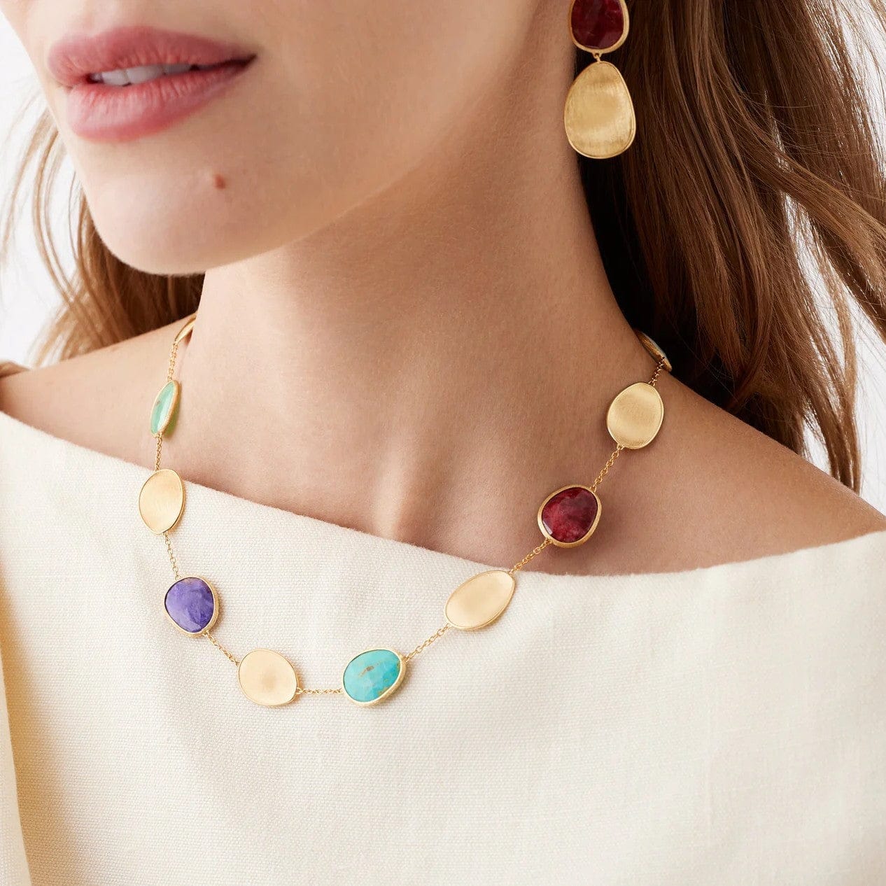 Marco Bicego Lunaria 18K Yellow Gold Multi Gemstone 17" Necklace - Image 3