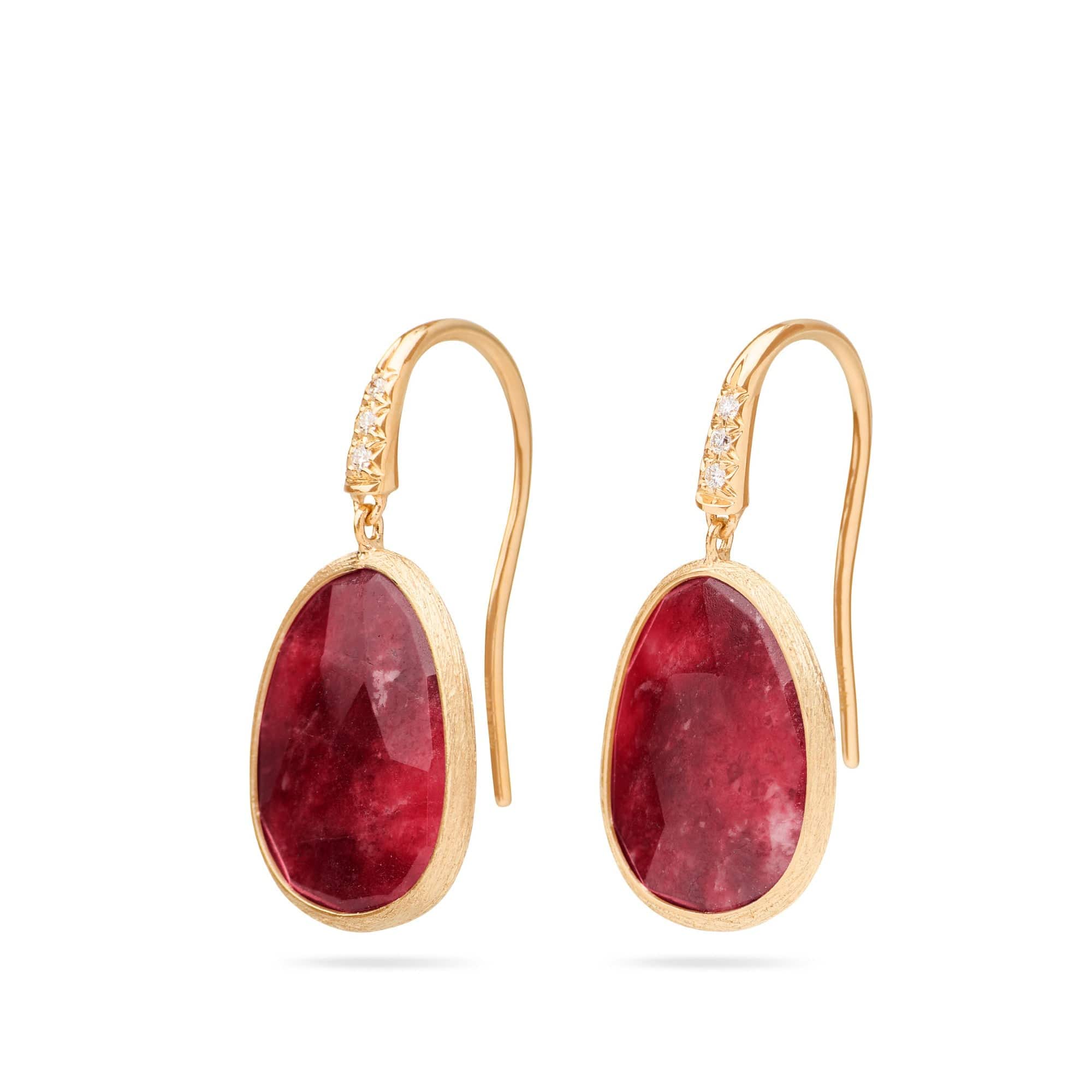 Marco Bicego Lunaria 18K Yellow Gold Thulite and Diamond Drop Earrings