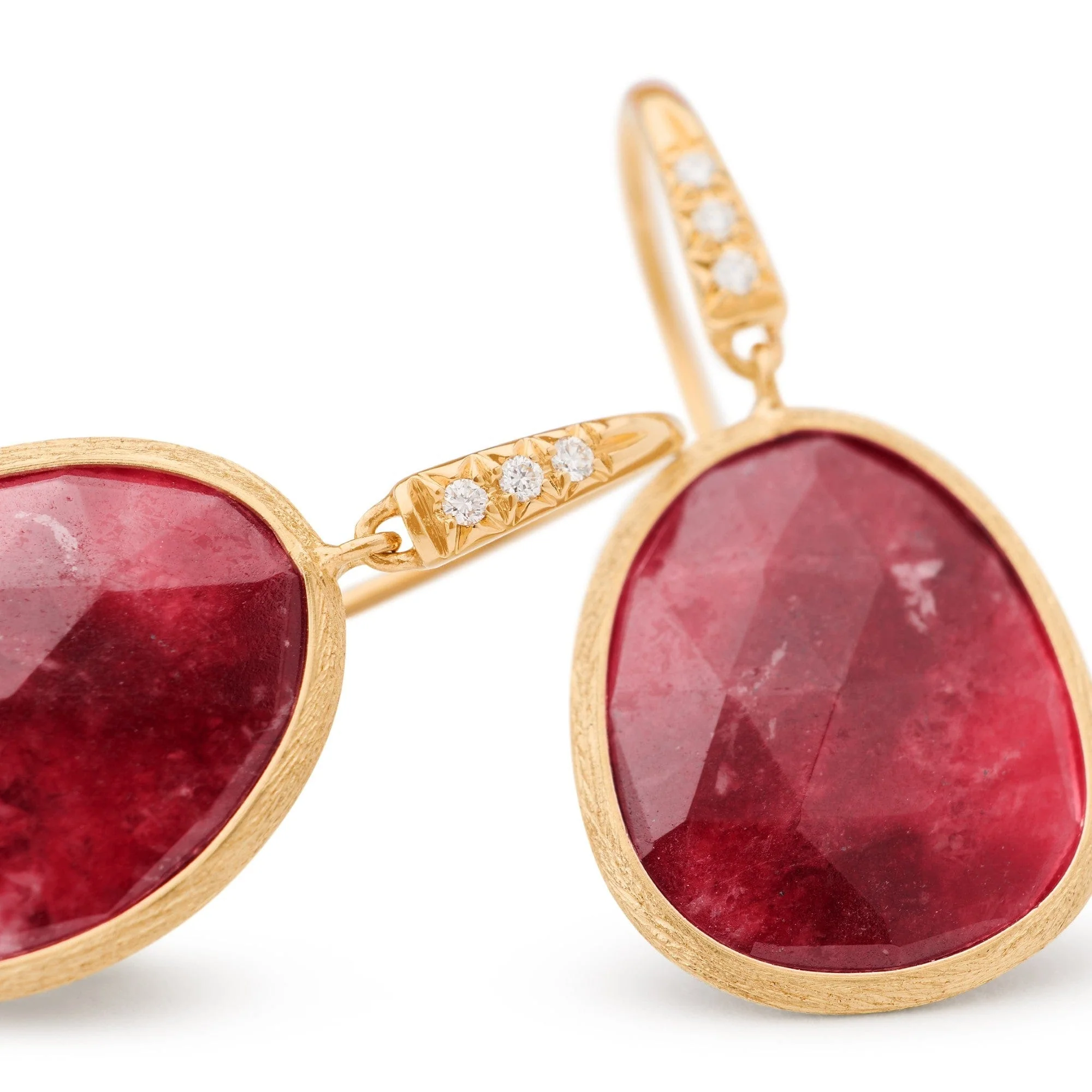 Marco Bicego Lunaria 18K Yellow Gold Thulite and Diamond Drop Earrings - Image 2