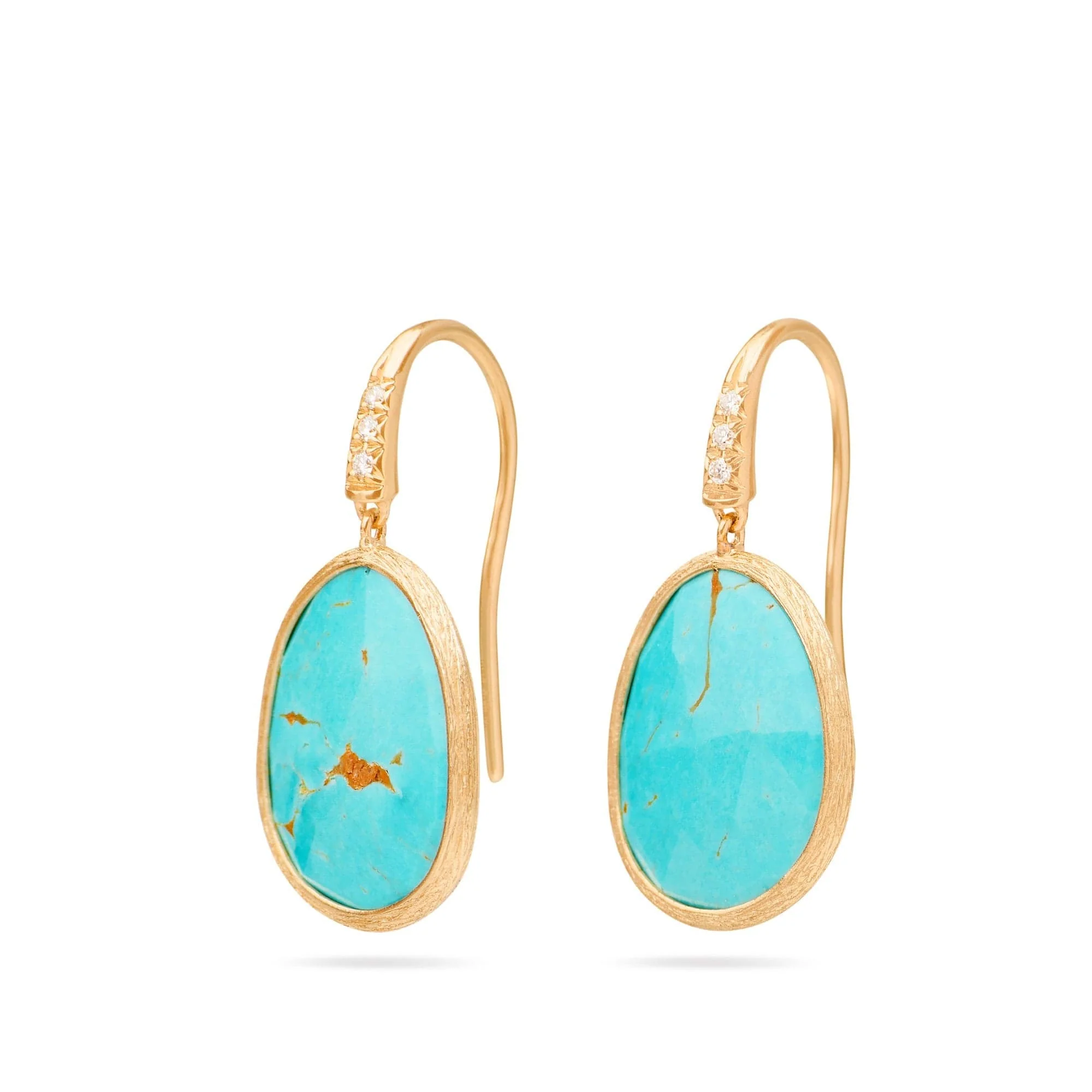 Marco Bicego Lunaria 18K Yellow Gold Turquoise and Diamond Drop Earrings