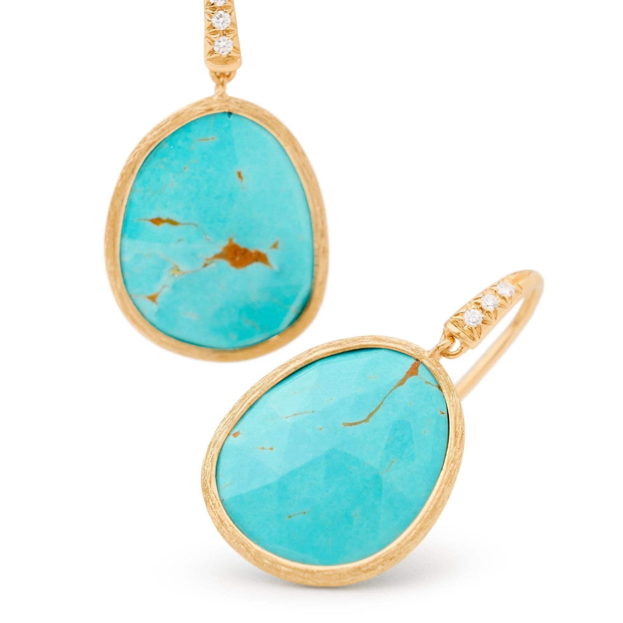 Marco Bicego Lunaria 18K Yellow Gold Turquoise and Diamond Drop Earrings - Image 2
