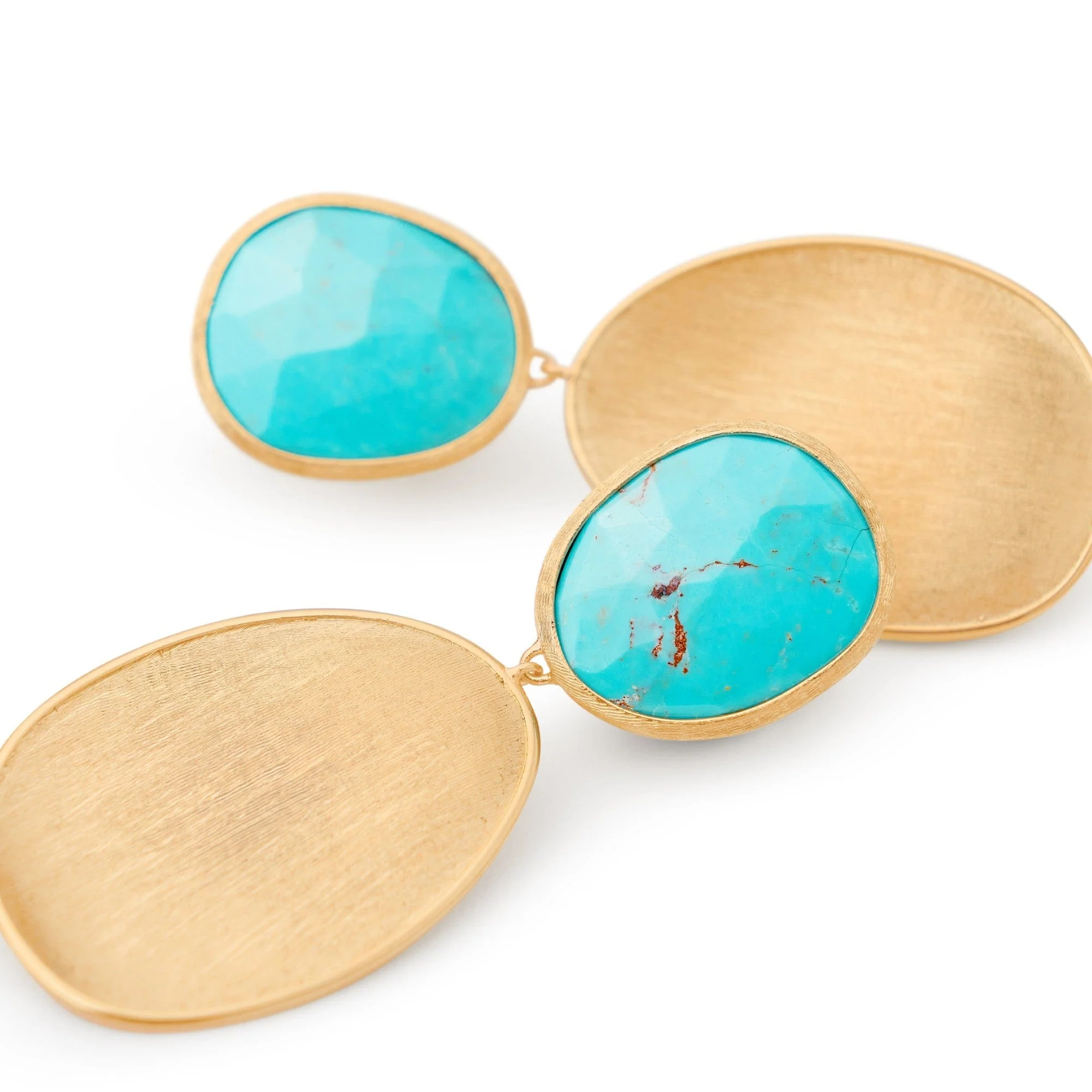 Marco Bicego Lunaria 18K Yellow Gold Turquoise Double Drop Earrings - Image 2