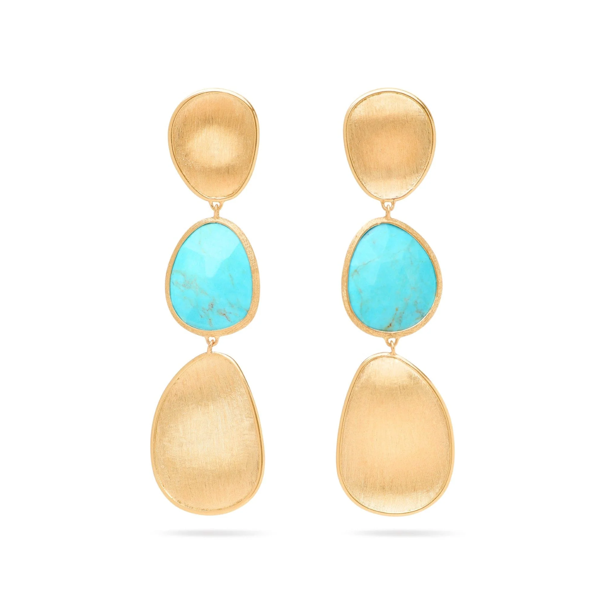 Marco Bicego Lunaria 18K Yellow Gold Turquoise Triple Drop Earrings
